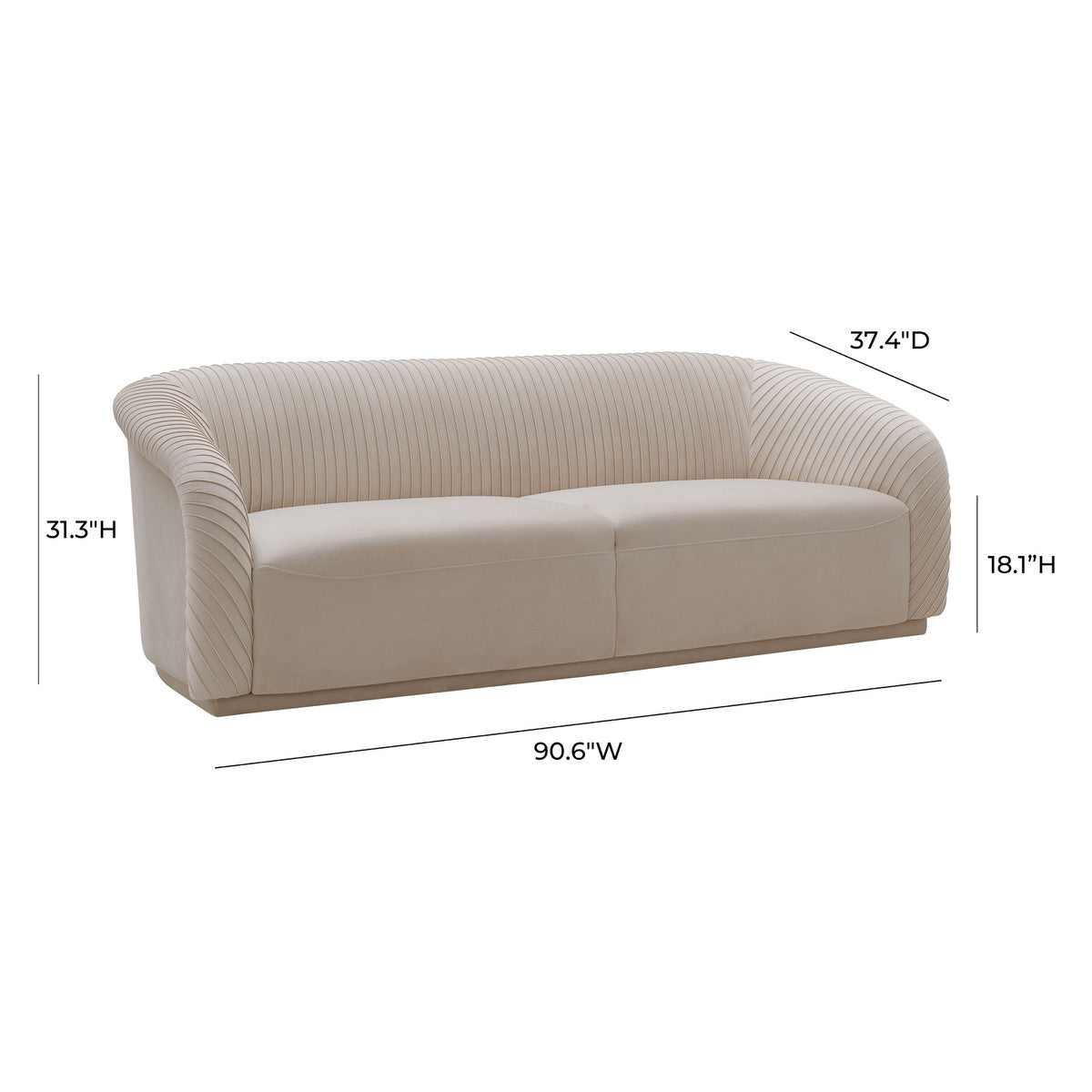 Yara Pleated Beige Velvet Sofa By Inspire Me! Home Decor