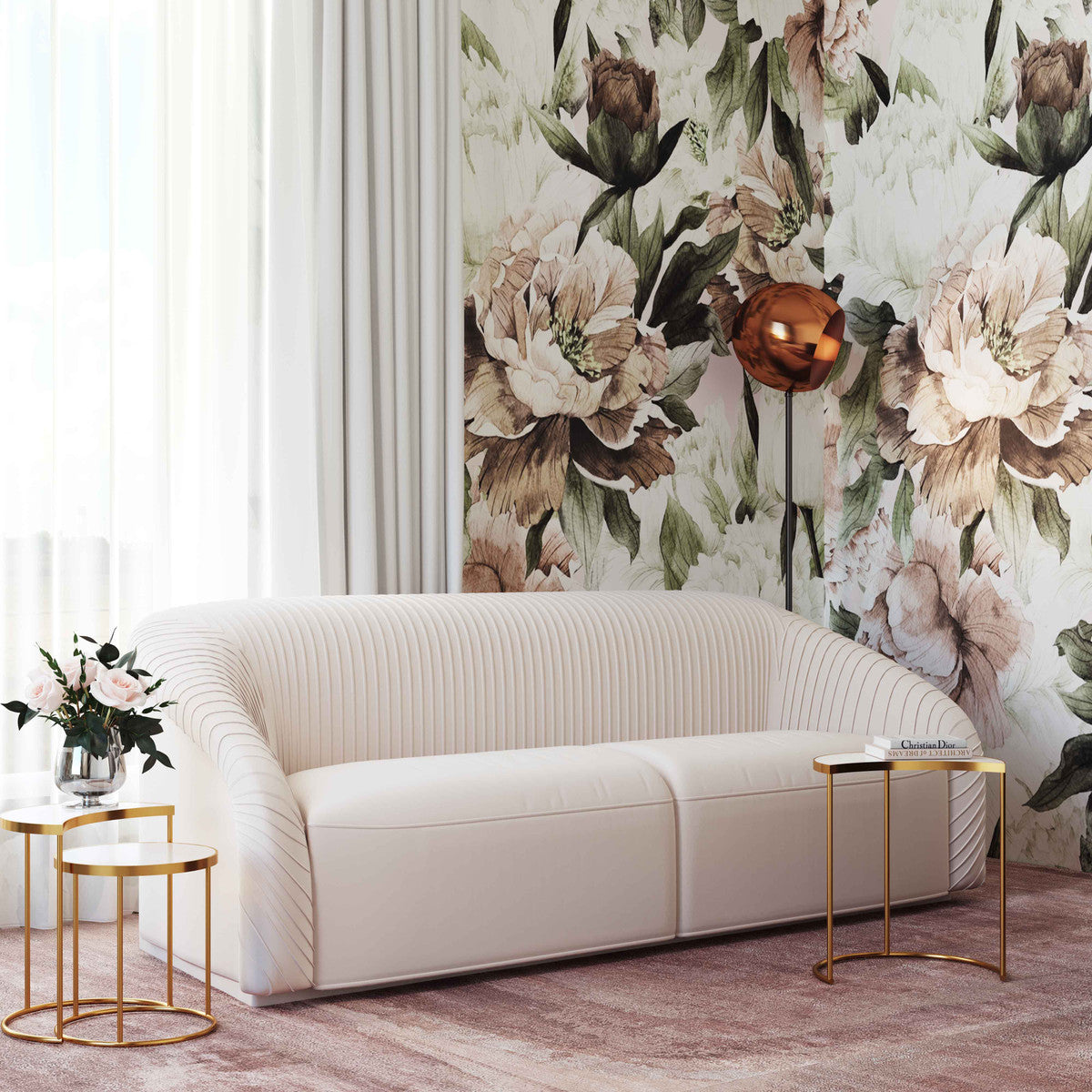 Yara Pleated Beige Velvet Sofa By Inspire Me! Home Decor