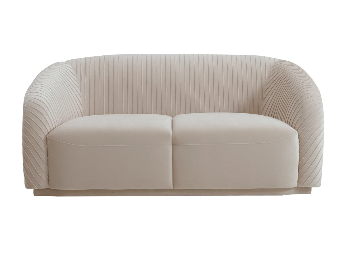 Yara Pleated Beige Velvet Loveseat By Inspire Me! Home Decor