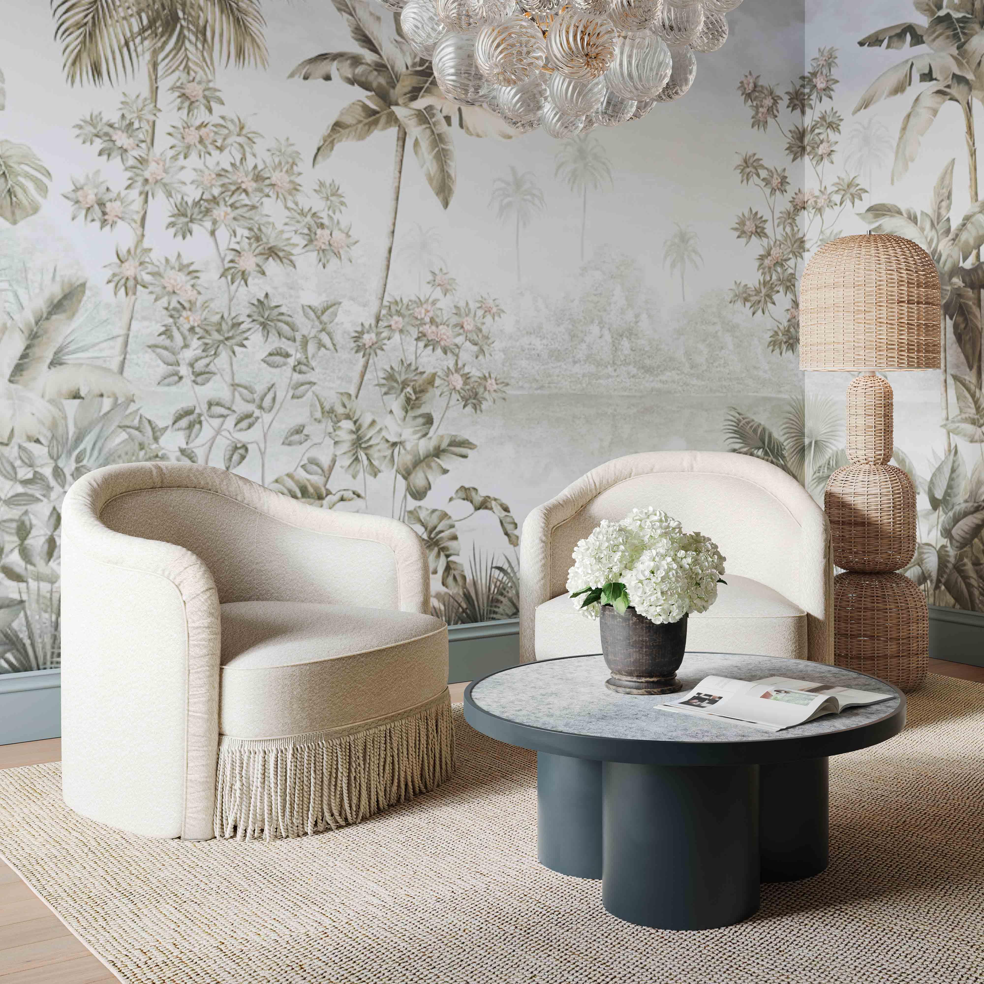 Pamela Cream Performance Boucle Tasseled Lounge Accent Chair