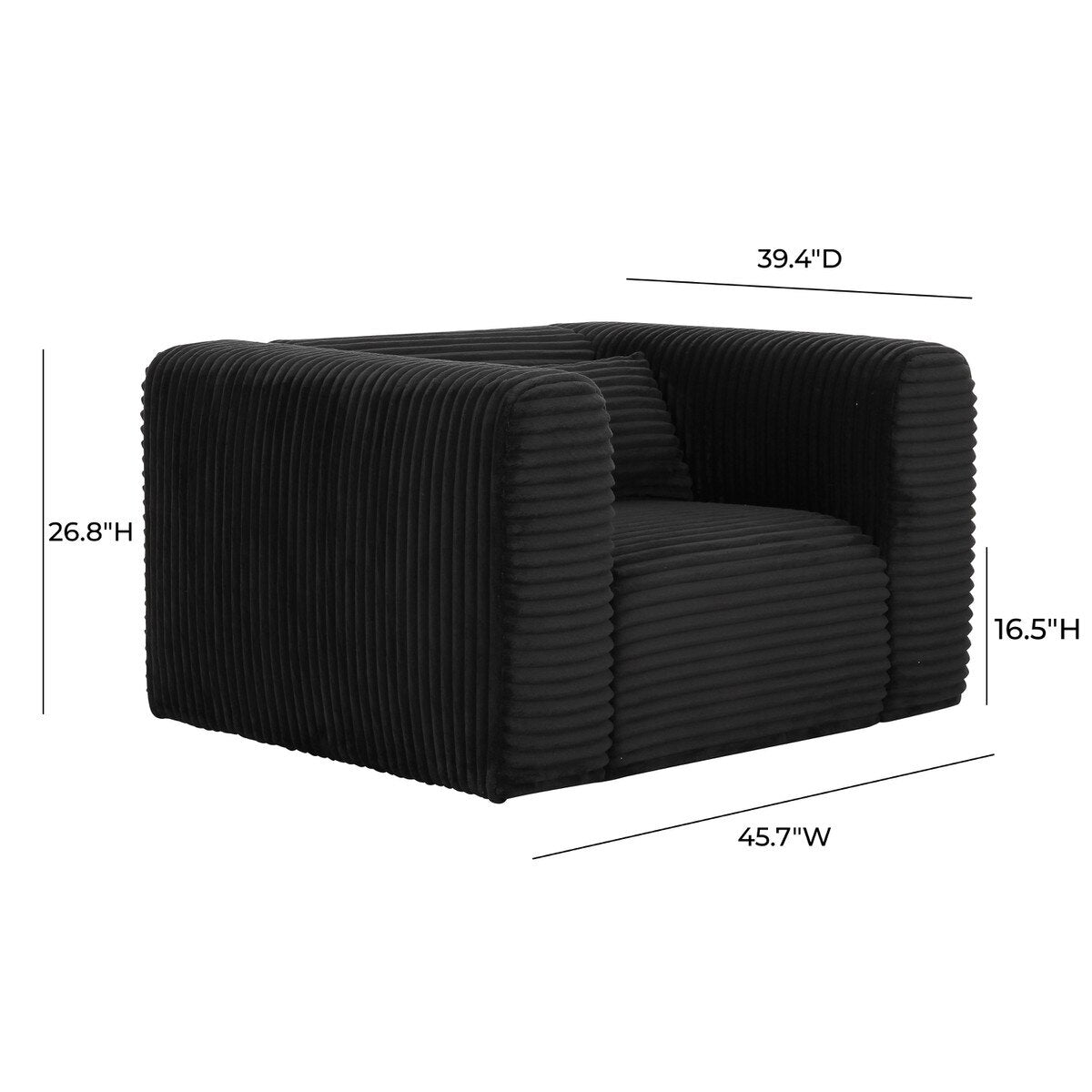 Tarra Fluffy Oversized Black Corduroy Armchair