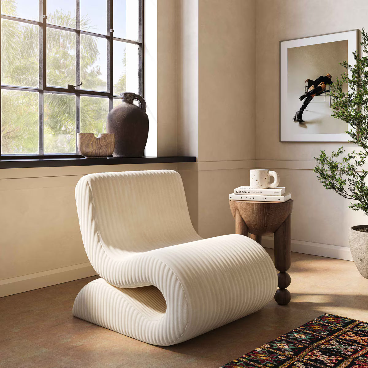 Senna Cream Oversized Corduroy Accent Chair