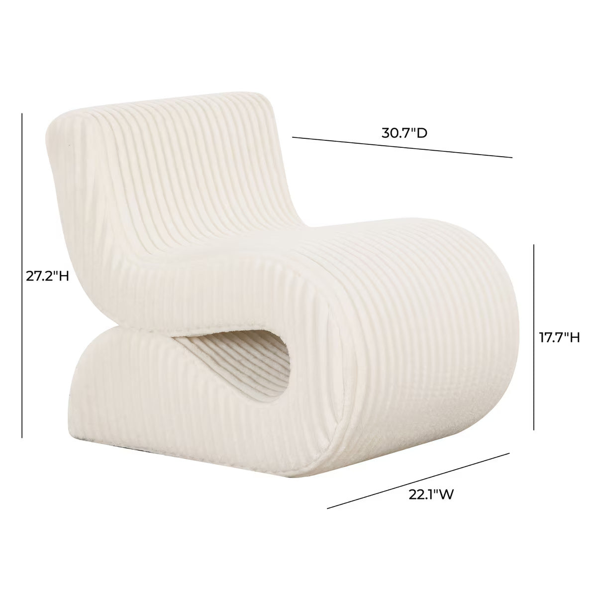 Fauteuil d'appoint surdimensionné en velours côtelé crème Senna