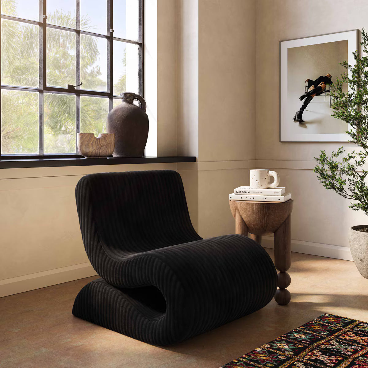 Senna Black Oversized Corduroy Accent Chair