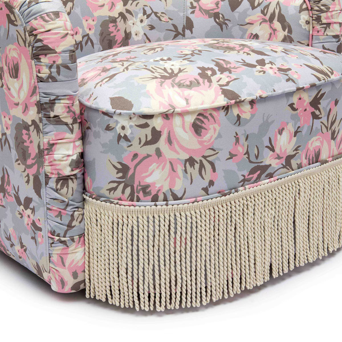 Pamela Spring Floral Print Tasseled Lounge Chair