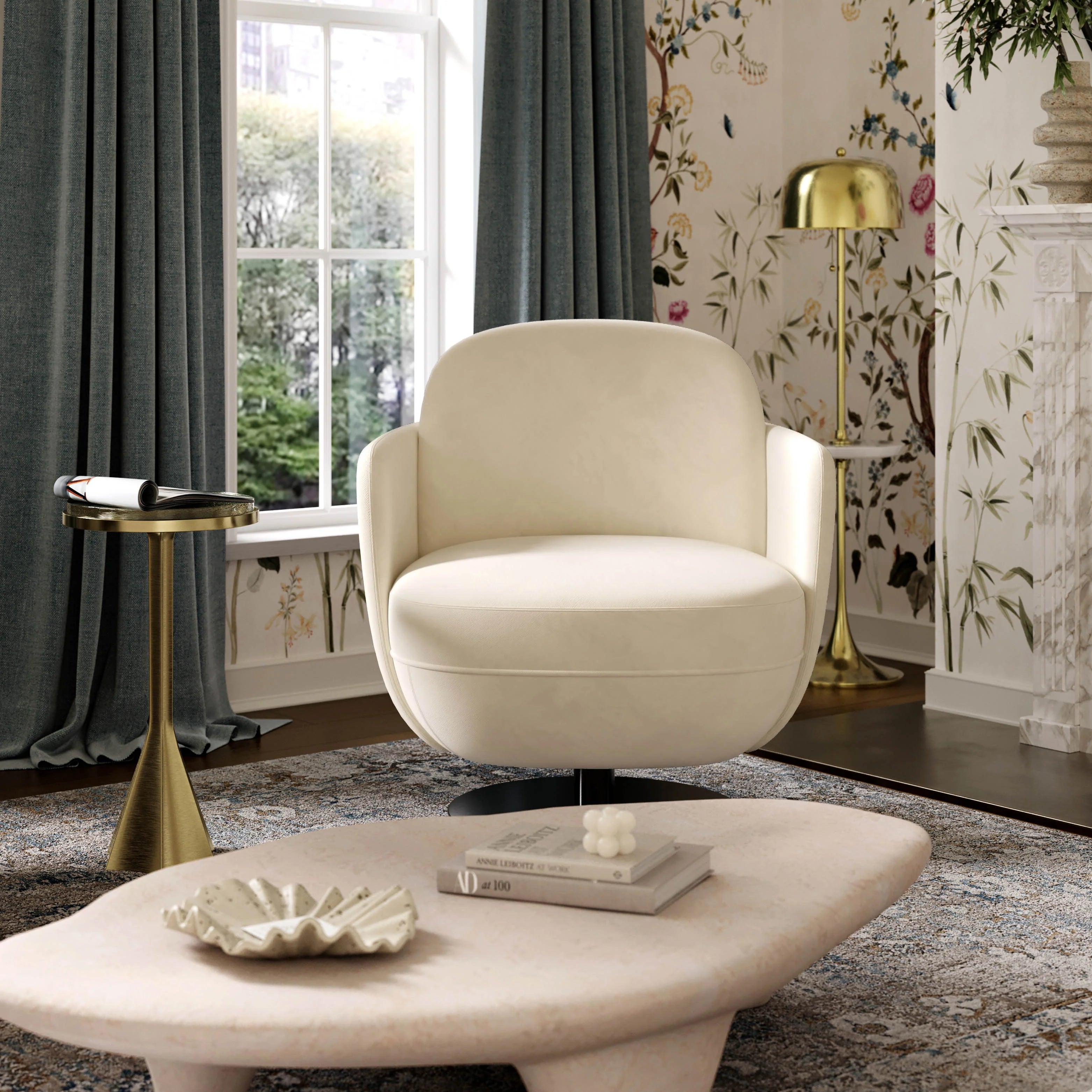 Solange Performance Velvet Swivel Accent Chair
