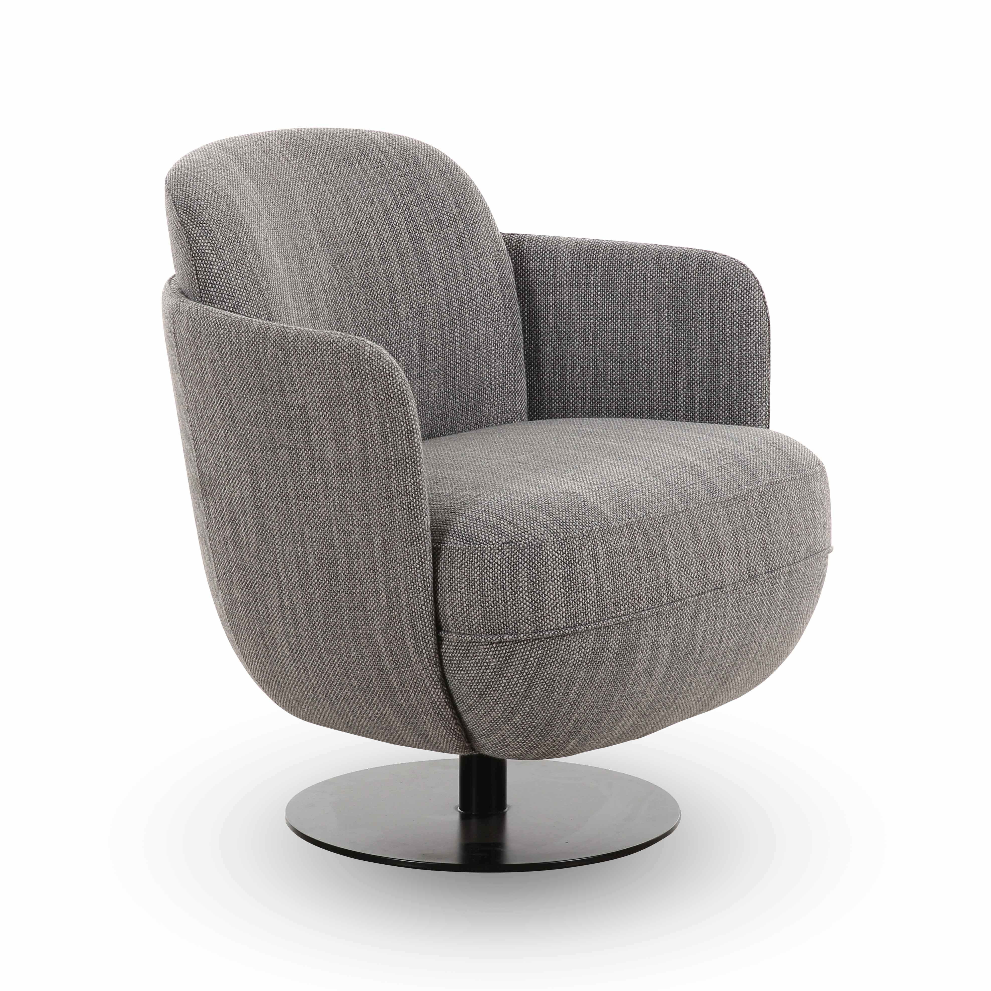Solange Grey Textured Contract-Grade Weave Fabric Swivel Accent Chair
