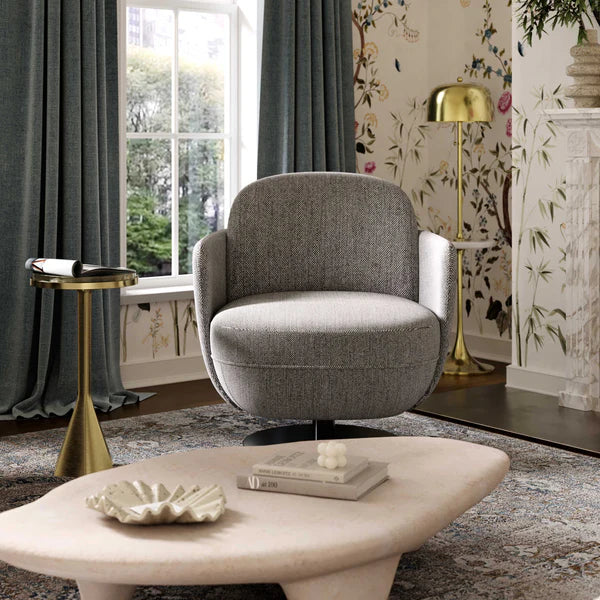 Solange Grey Textured Weave Swivel Chair
