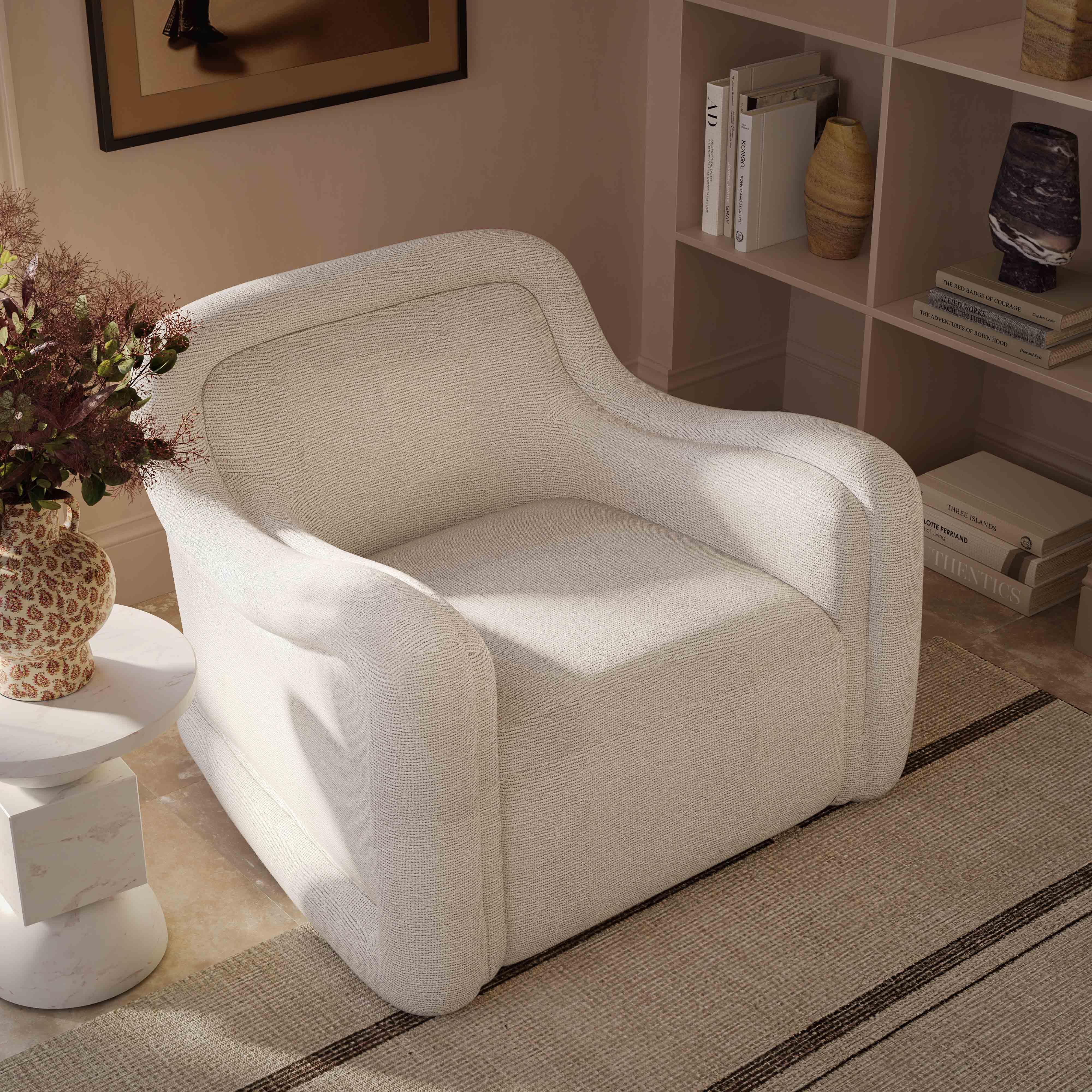 Charli Cream Performance Basketweave Chenille Swivel Chair
