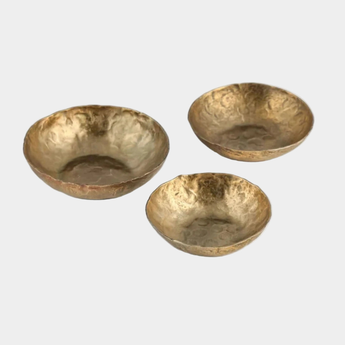 Shah Antique Brass Hammered Iron Catchall Round Bowls - Set of 3