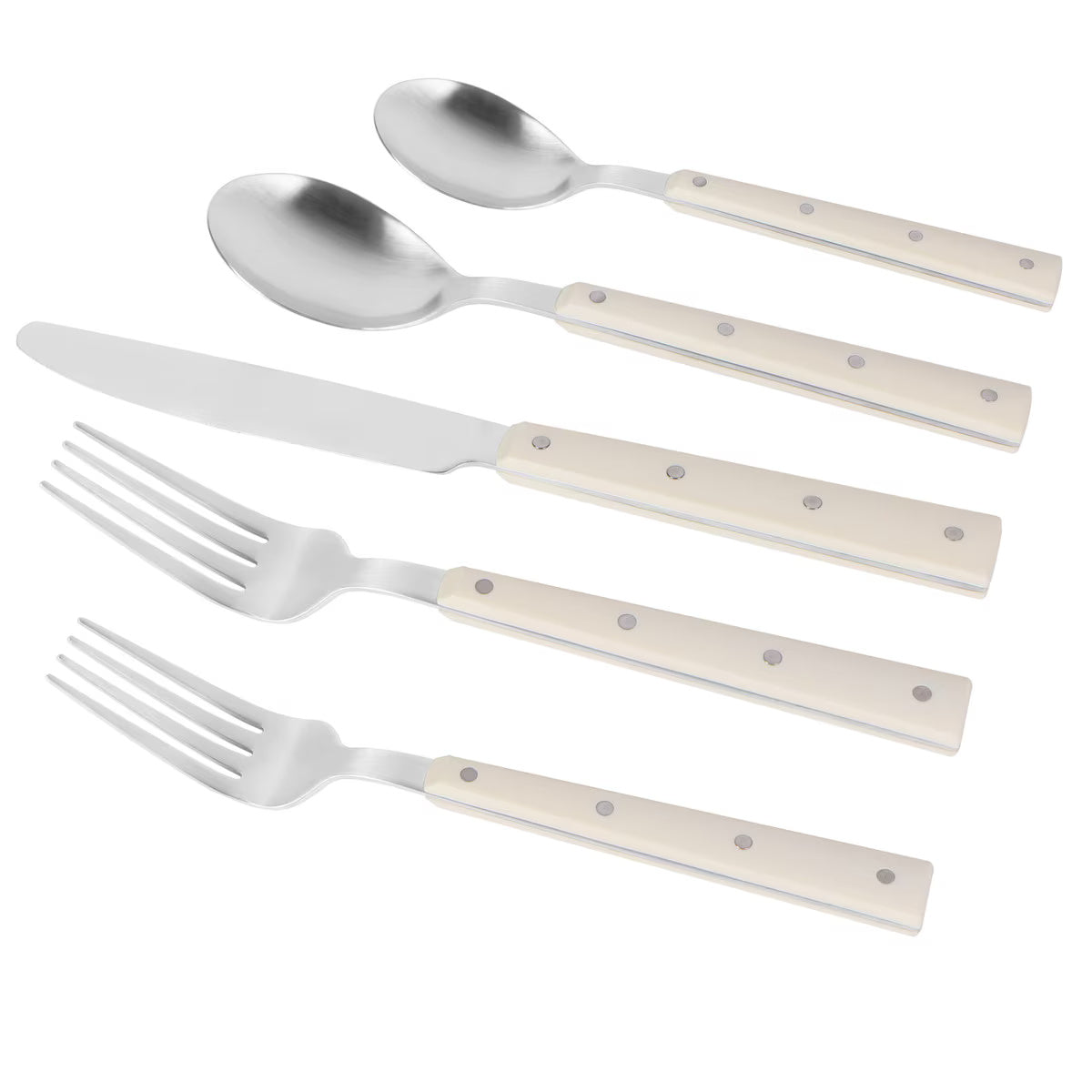 Soline Cream and Stainless Steel Flatware - Set of 5 Pieces