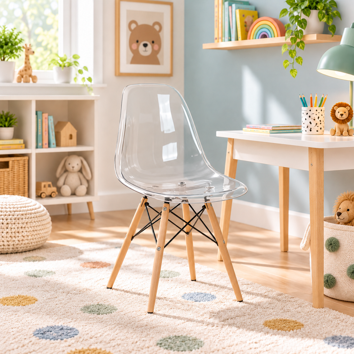 Eames Eiffel Molded Plastic Kids Chair - Wooden Legs