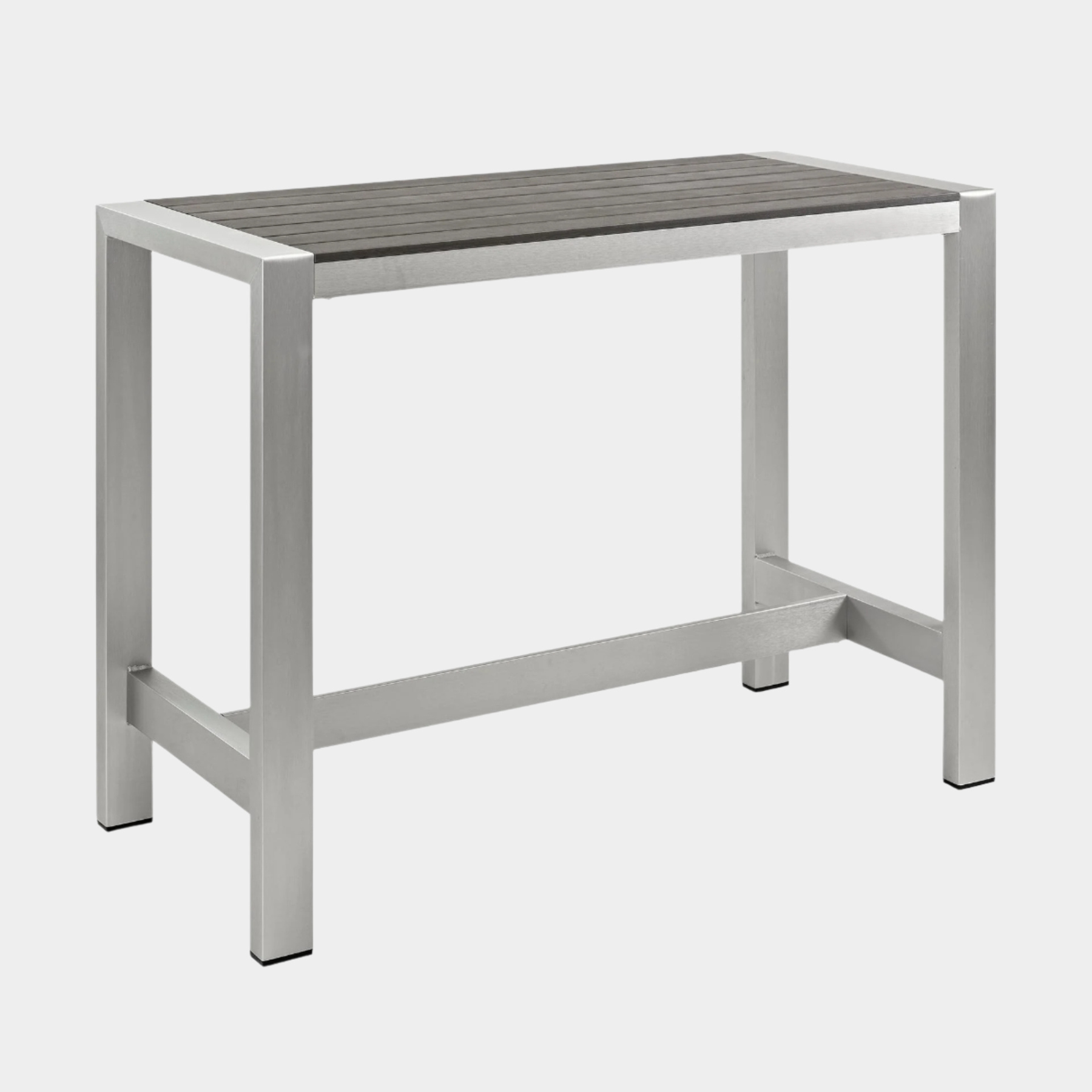 Shore Outdoor Patio Aluminum Rectangle Bar Table in Silver Gray