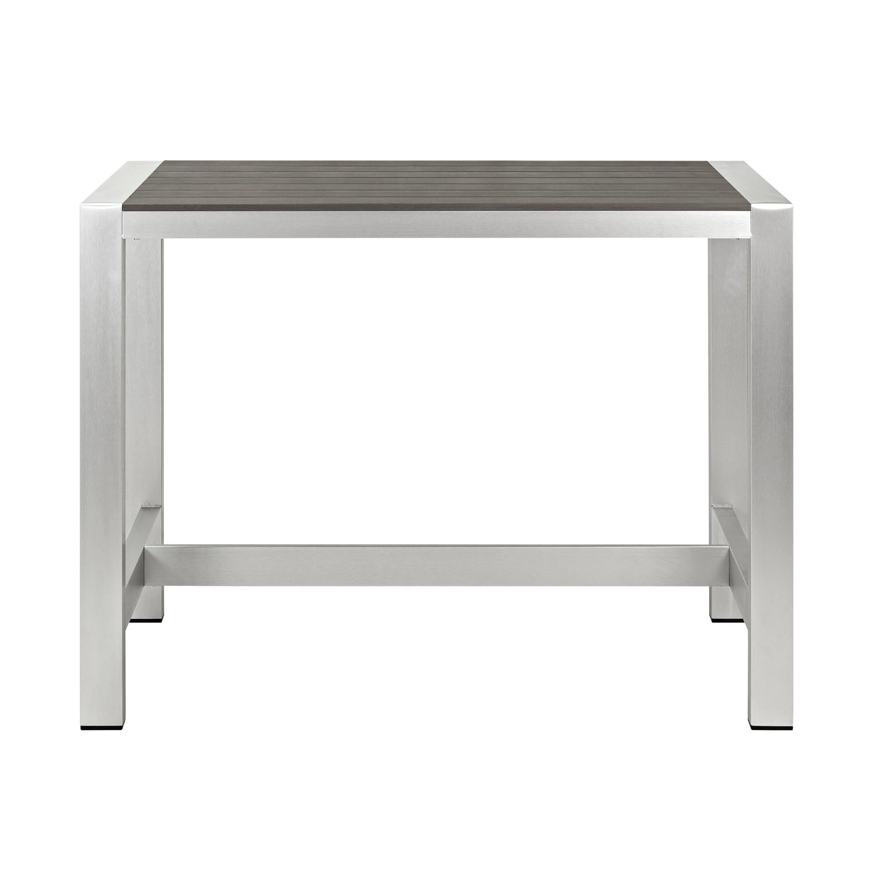 Shore Outdoor Patio Aluminum Rectangle Bar Table in Silver Gray