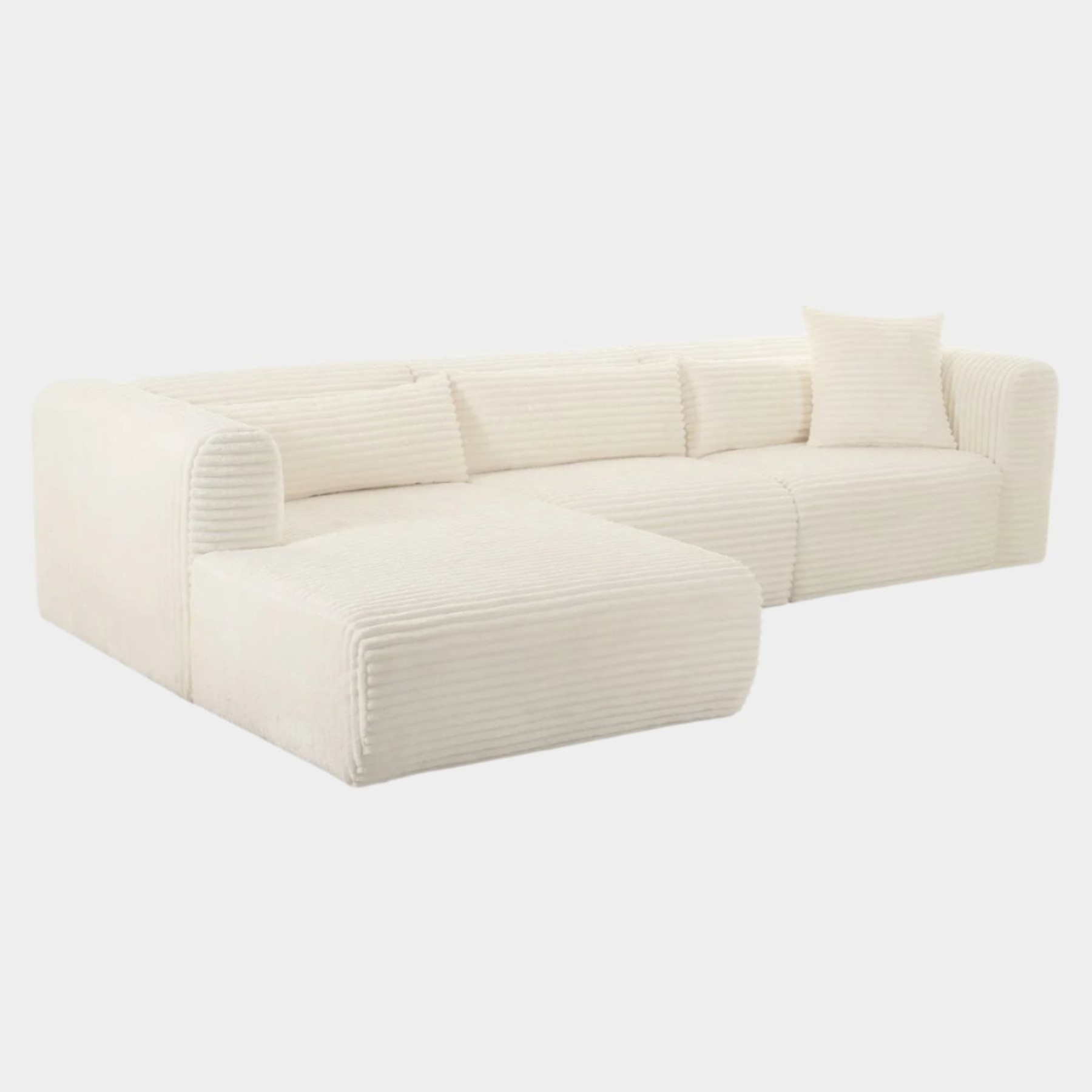 Tarra Fluffy Oversized Cream Corduroy Modular LAF Sectional