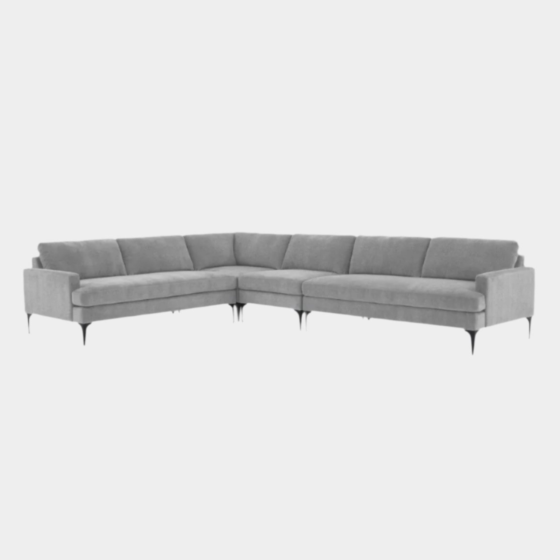 Serena Gray Velvet Large L-Sectional with Black Legs