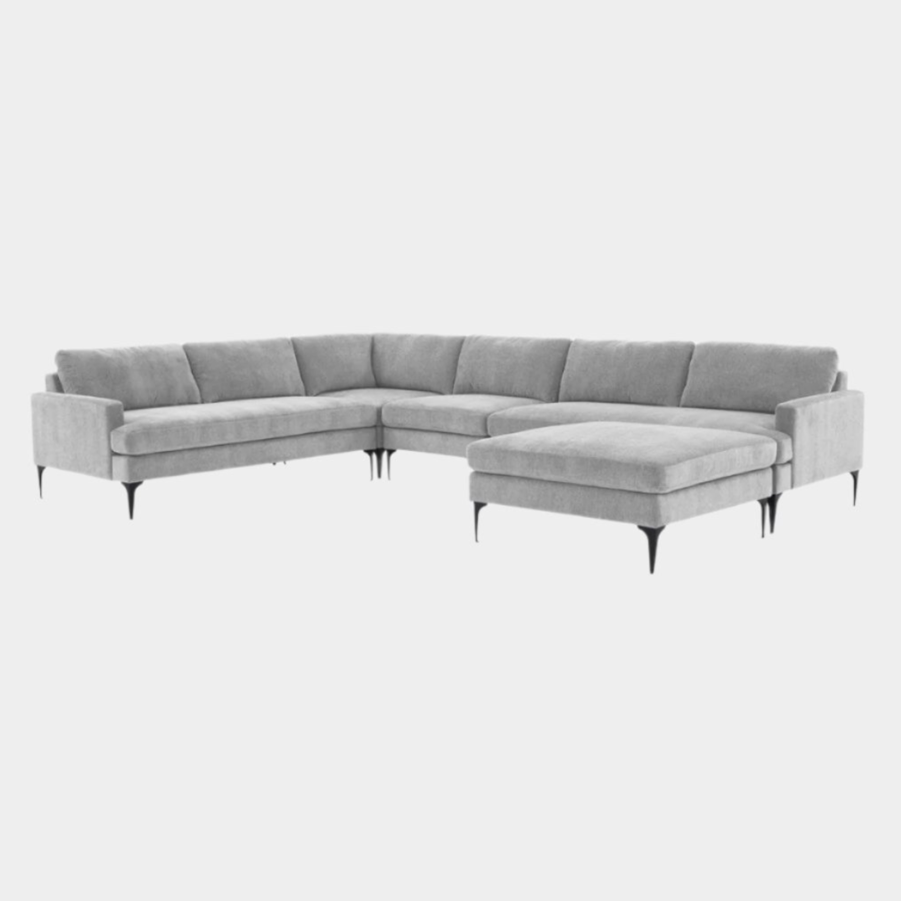 Serena Gray Velvet Large Chaise Sectional with Black Leg