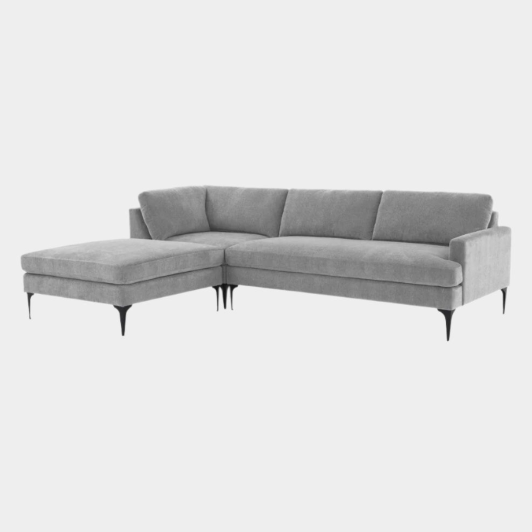 Serena Gray Velvet LAF Chaise Sectional with Black Legs