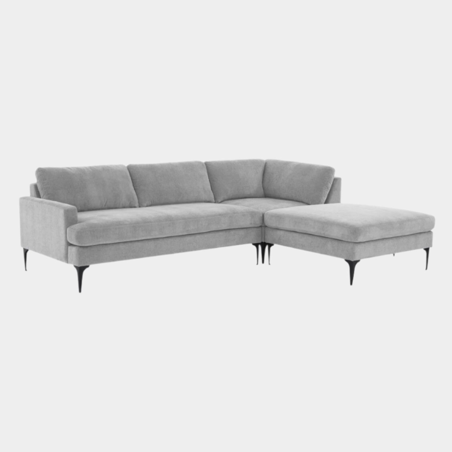 Serena Gray Velvet RAF Chaise Sectional with Black Legs