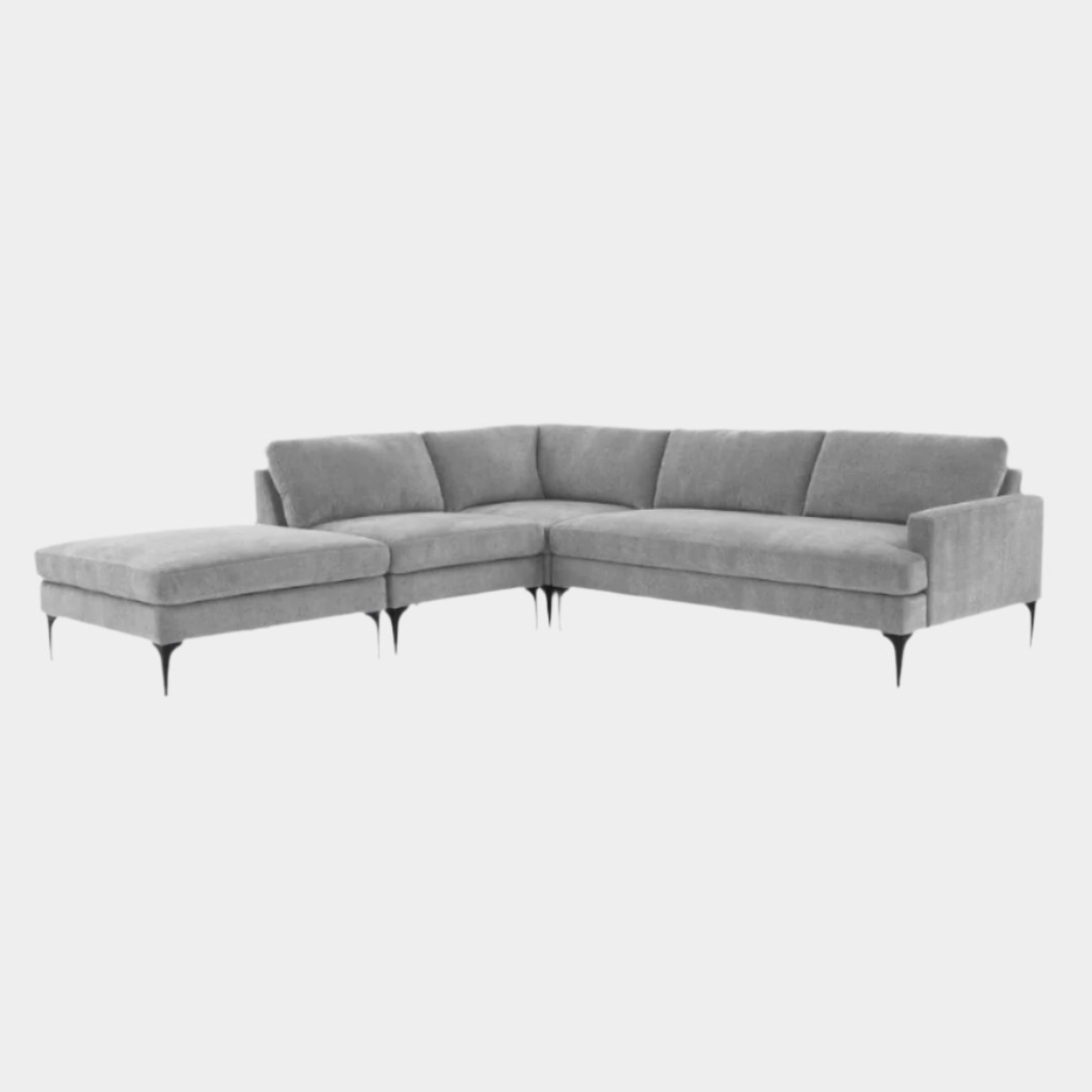 Serena Gray Velvet Large LAF Chaise Sectional with Black Legs