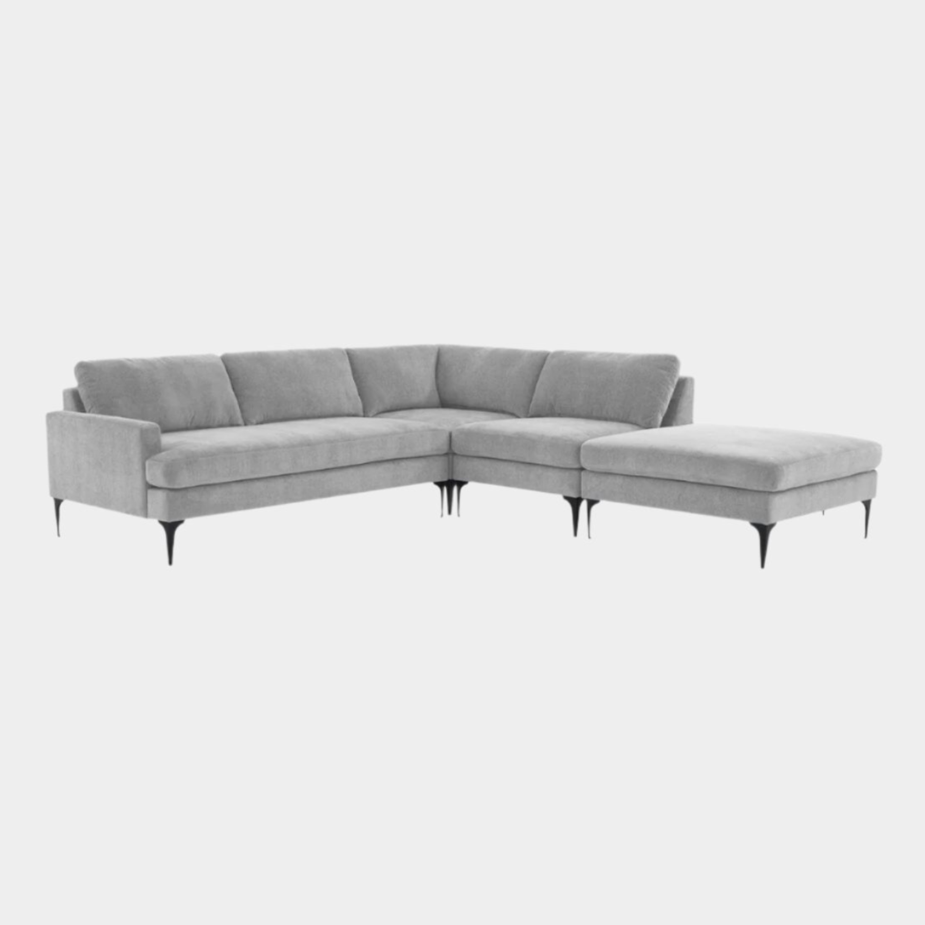 Serena Gray Velvet Large RAF Chaise Sectional with Black Legs