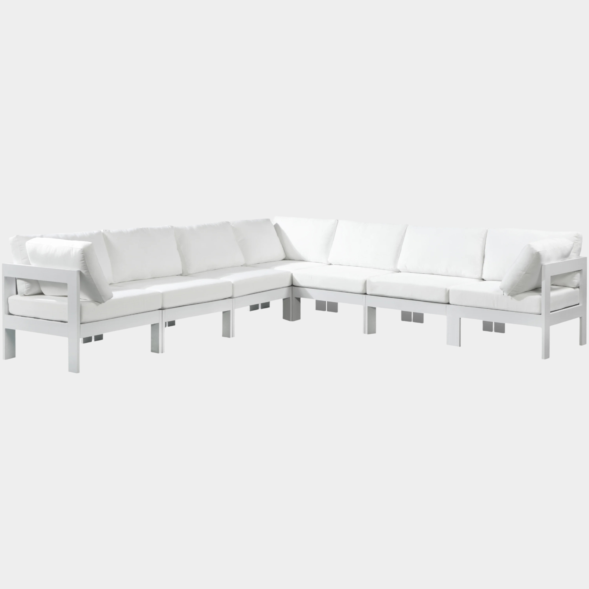 Nizuc 120" Water Resistant Fabric Upholstered Outdoor Patio 7pc. Modular Sectional