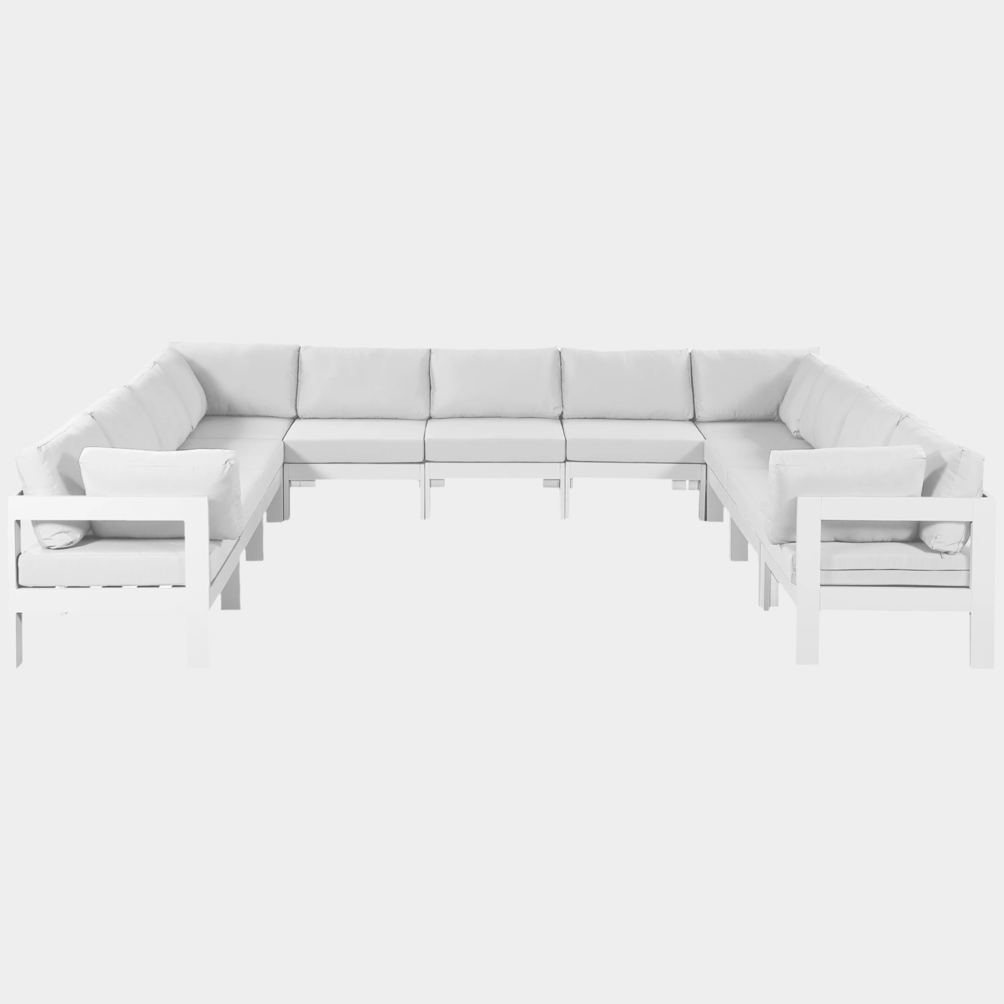 Nizuc 150" Water Resistant Fabric Upholstered Outdoor Patio 11pc. Modular Sectional