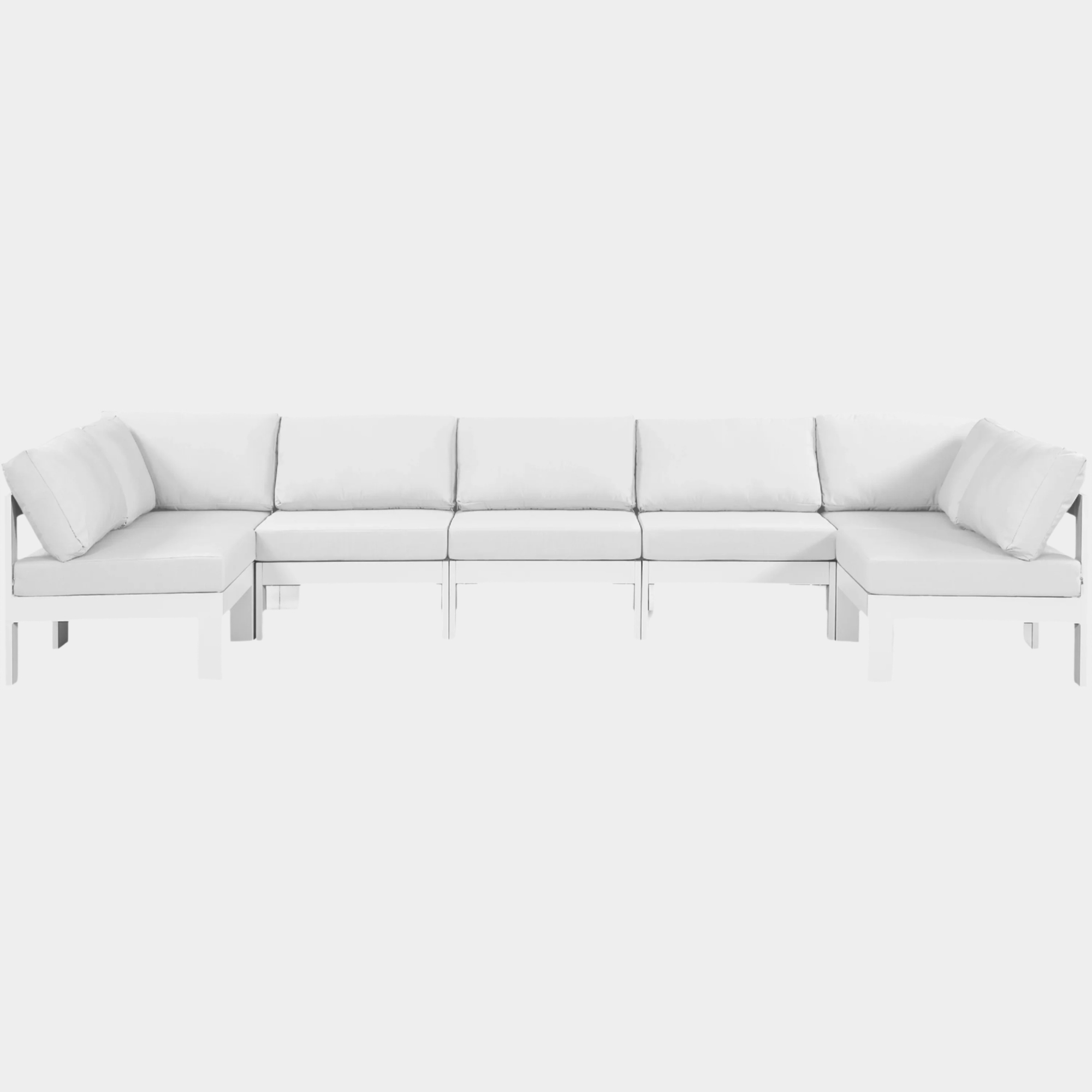 Nizuc 150" Water Resistant Fabric Upholstered Outdoor Patio 7pc. Modular Sectional