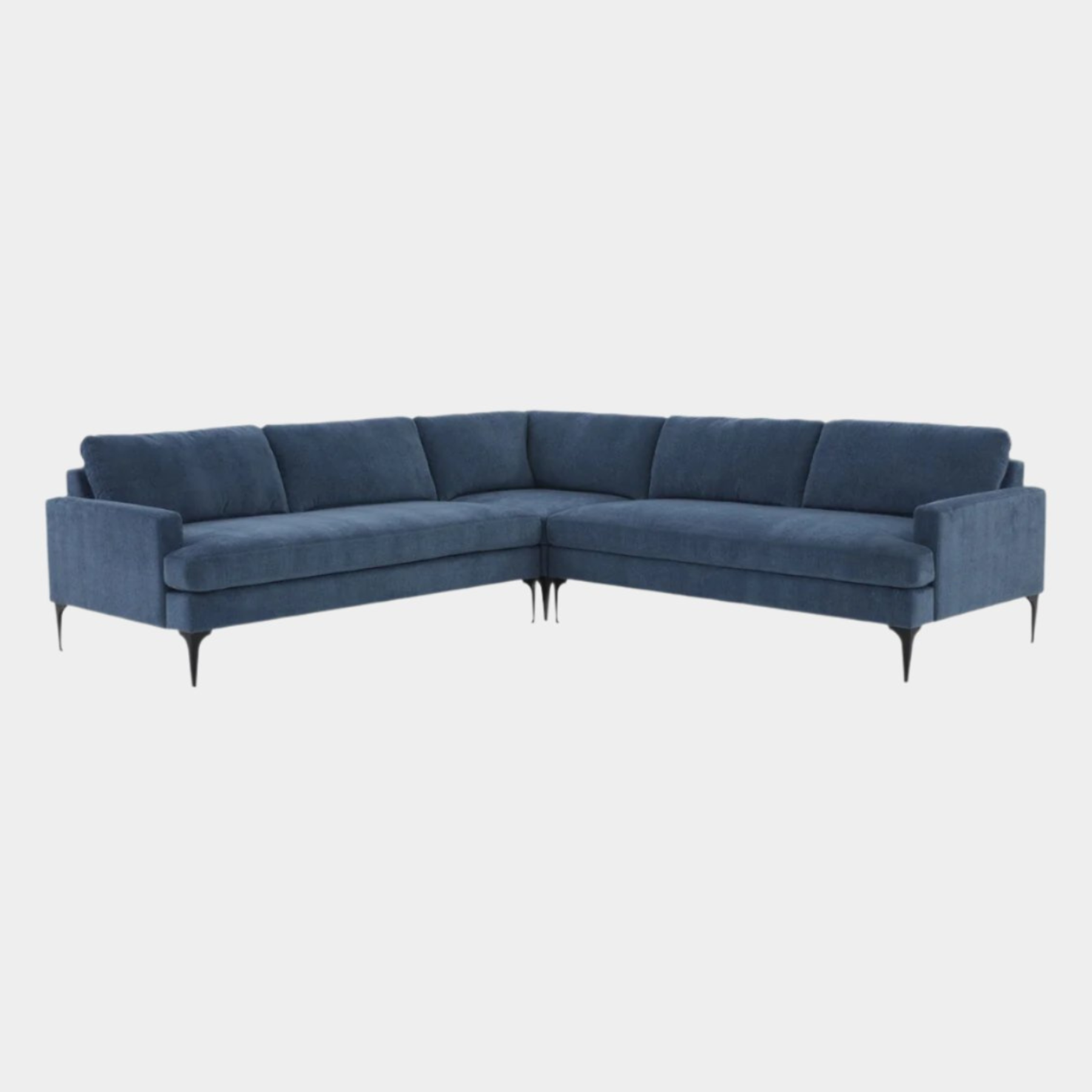 Serena Blue Velvet L-Sectional with Black Legs