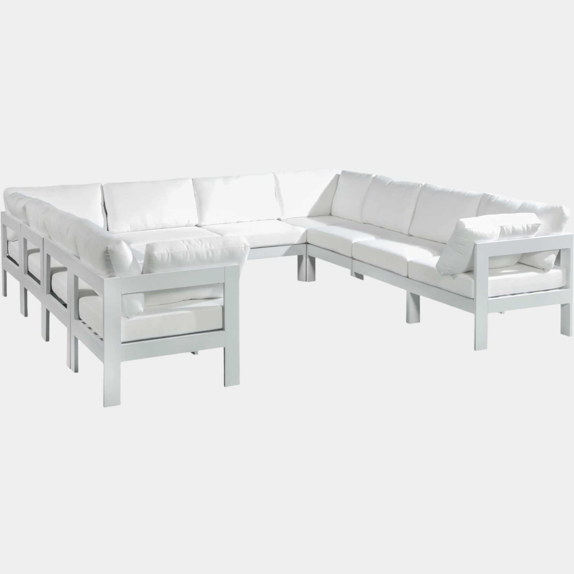 Nizuc 120" Water Resistant Fabric Upholstered Outdoor Patio 10pc. Modular Sectional