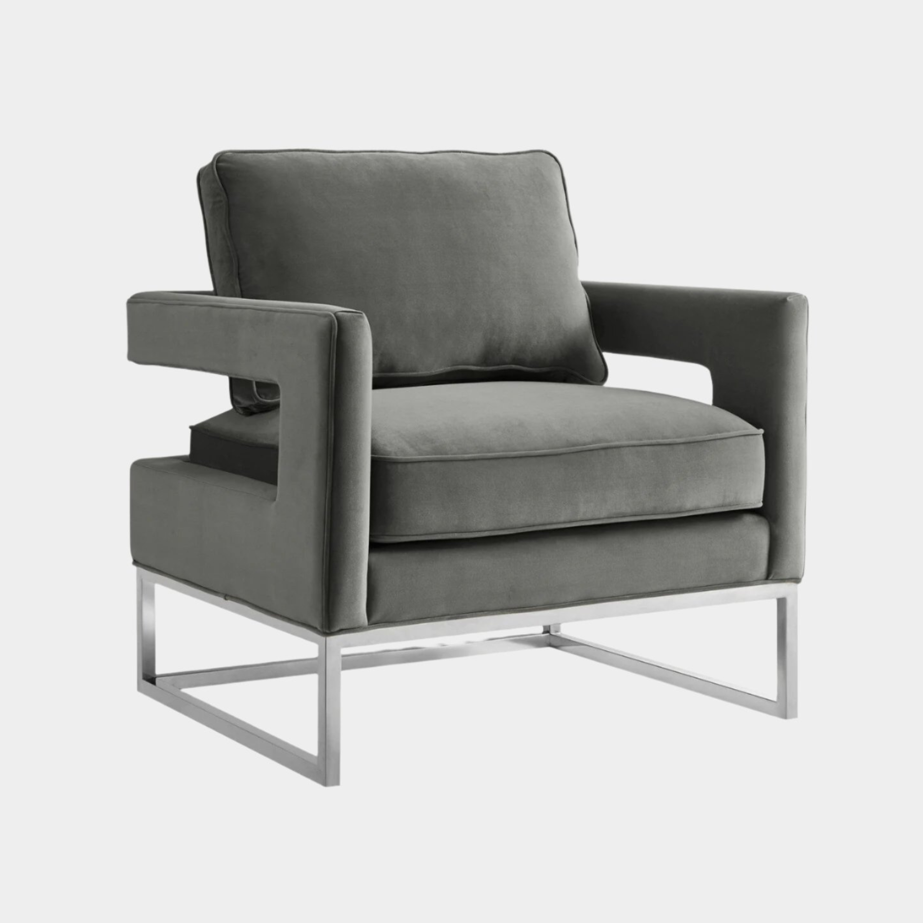 Avery Grey Velvet Chair with Silver Base