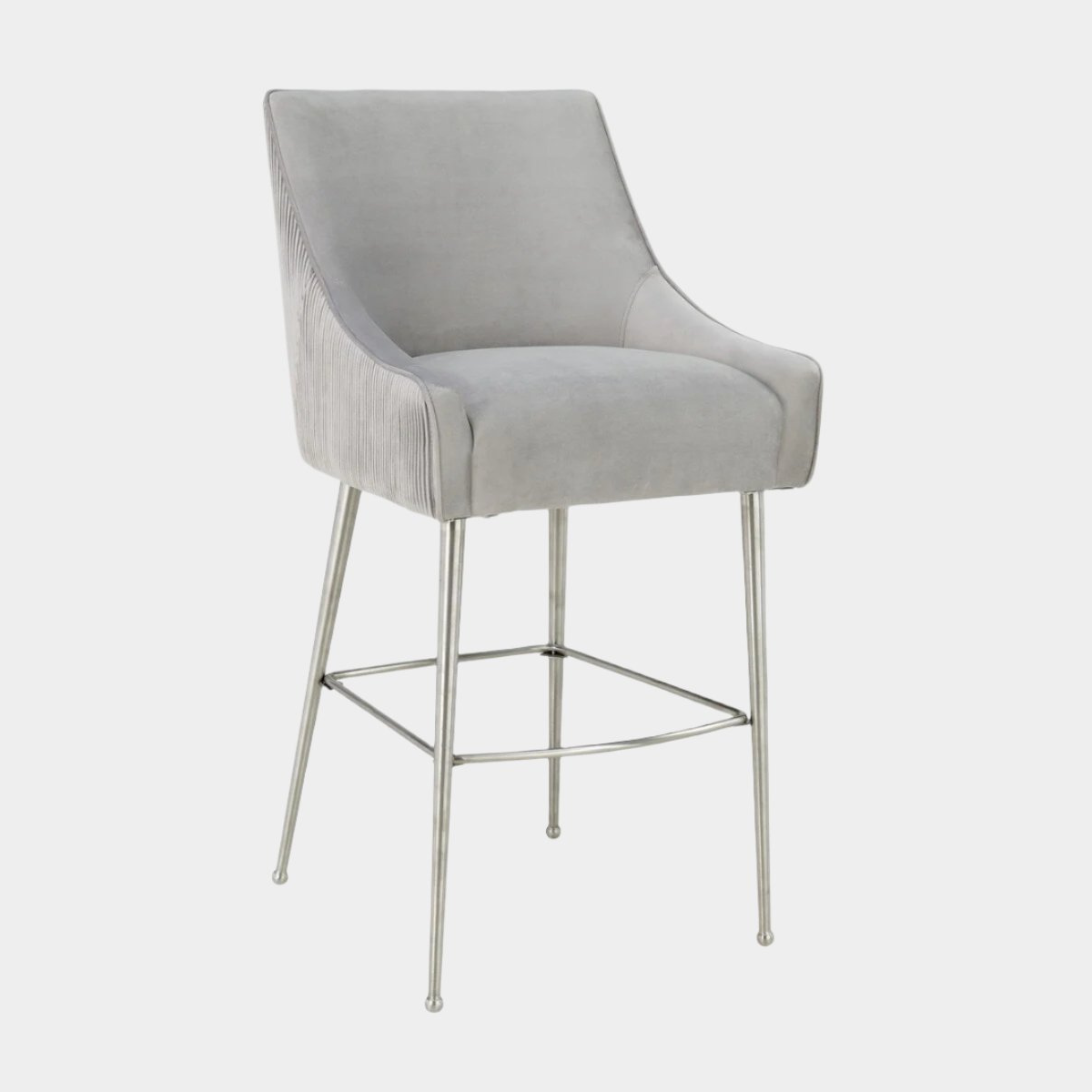 Beatrix Pleated Light Grey Velvet Bar Stool