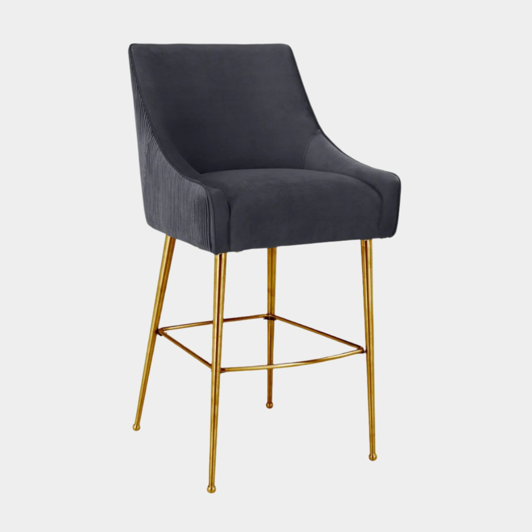 Beatrix Pleated Grey Velvet Bar Stool