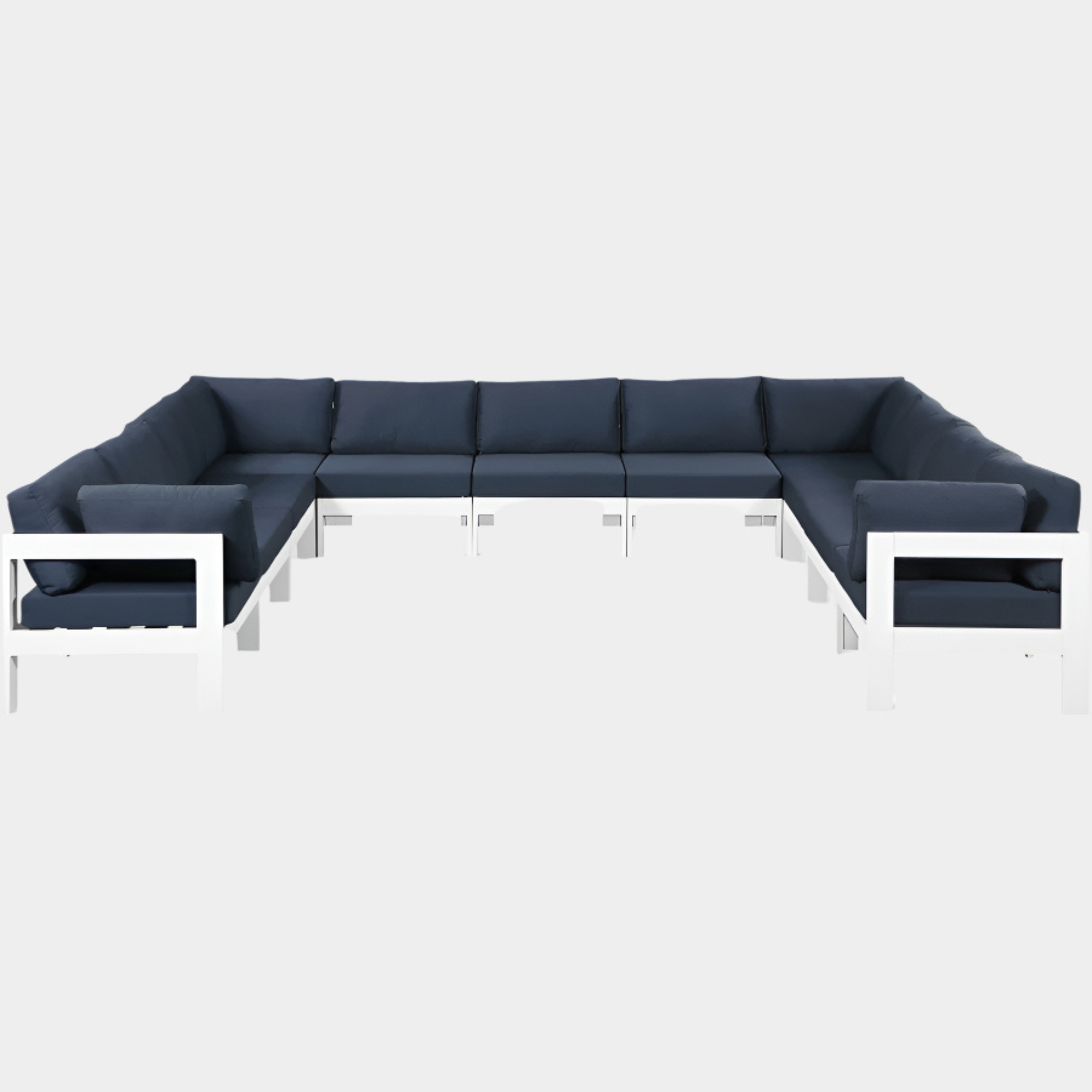 Nizuc 150" Water Resistant Fabric Upholstered Outdoor Patio 11pc. Modular Sectional