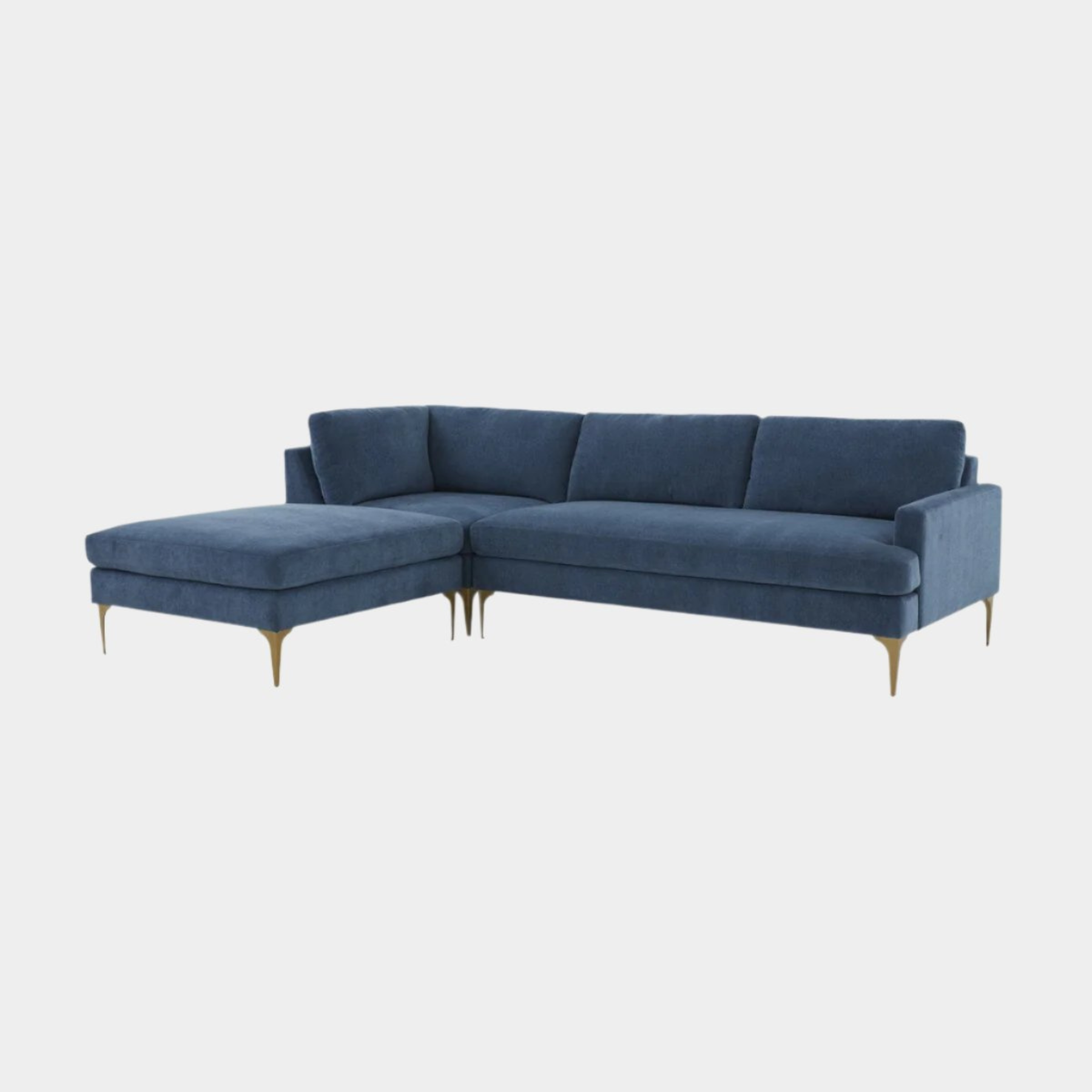 Serena Blue Velvet LAF Chaise Sectional with Brass Legs