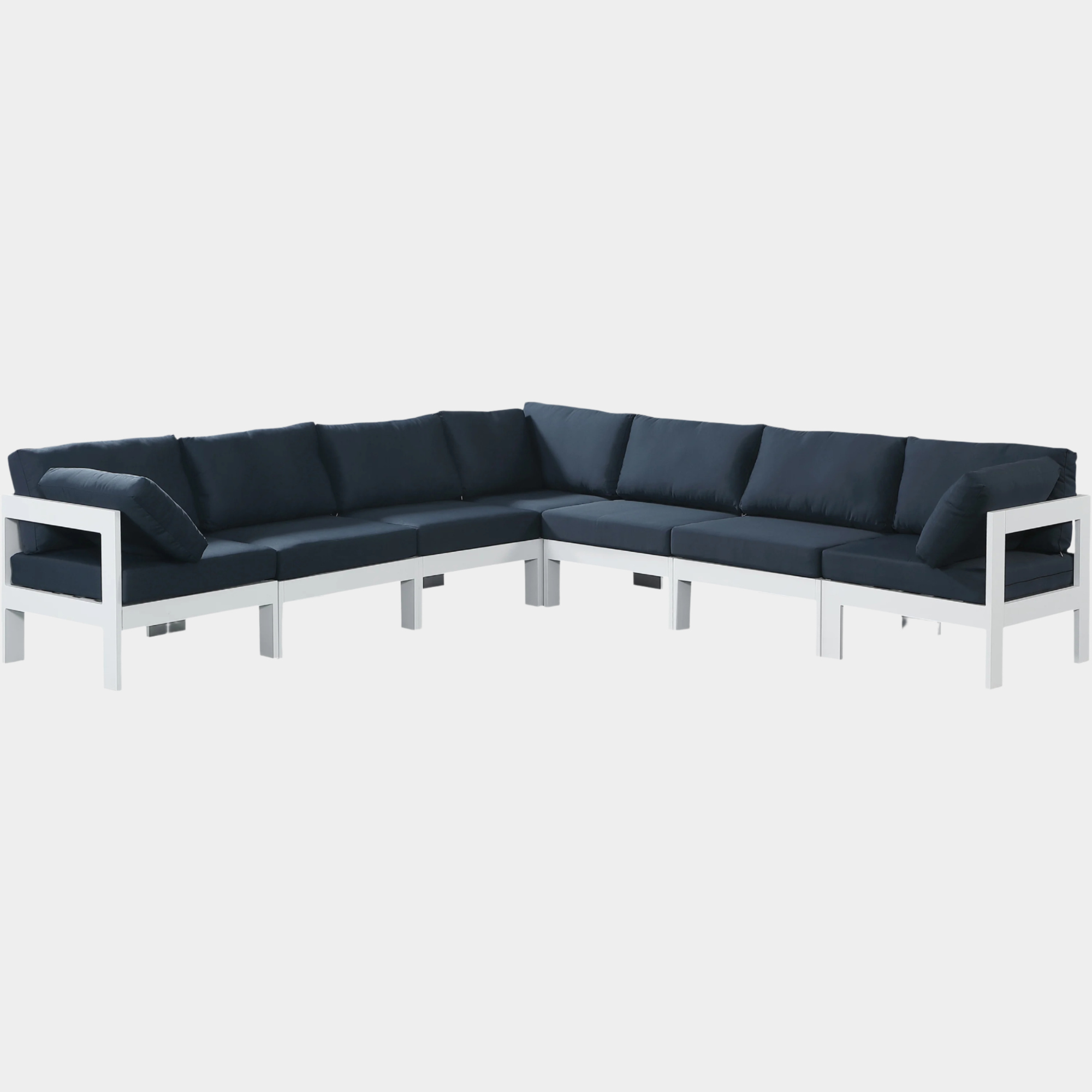 Nizuc 120" Water Resistant Fabric Upholstered Outdoor Patio 7pc. Modular Sectional