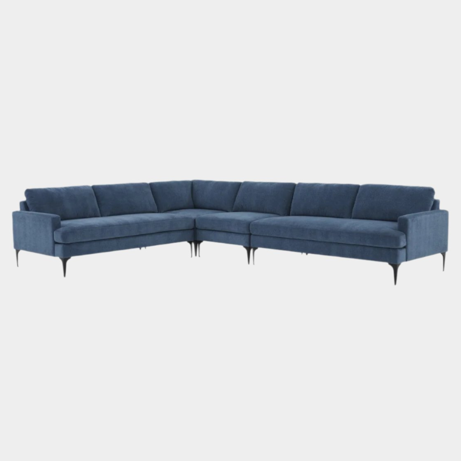 Serena Blue Velvet Large L-Sectional with Black Legs