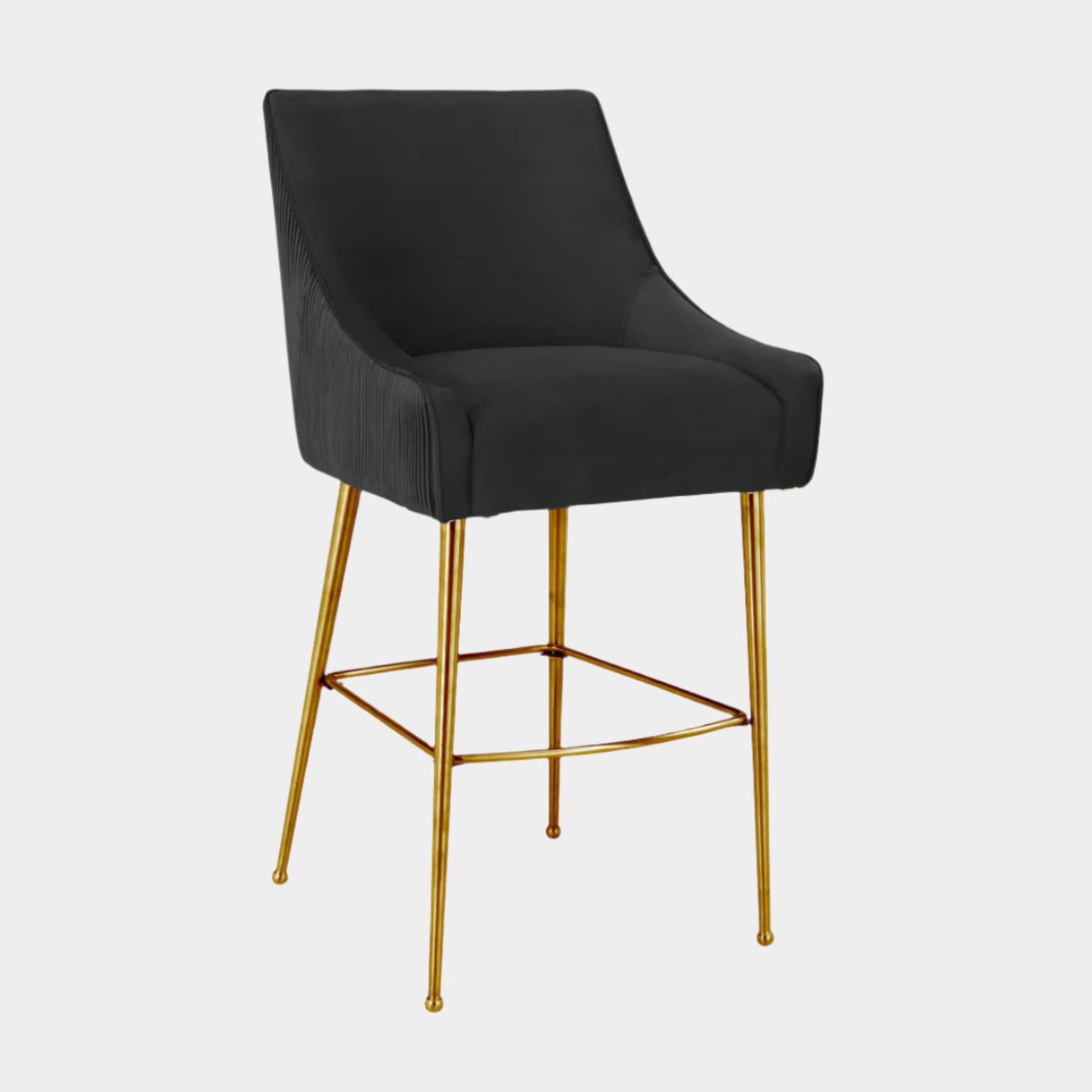 Beatrix Pleated Black Velvet Bar Stool