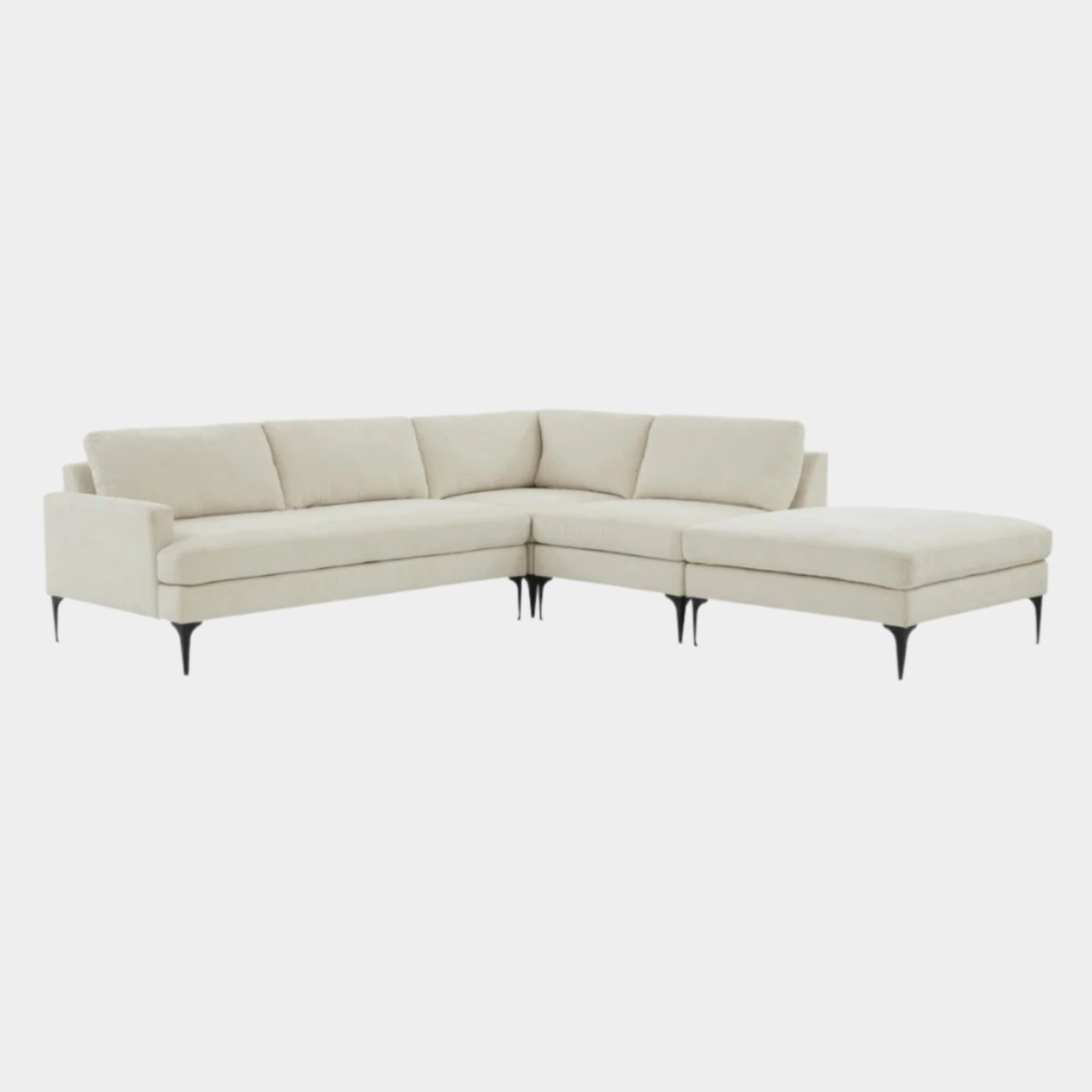 Serena Cream Velvet Large RAF Chaise Sectional with Black Legs