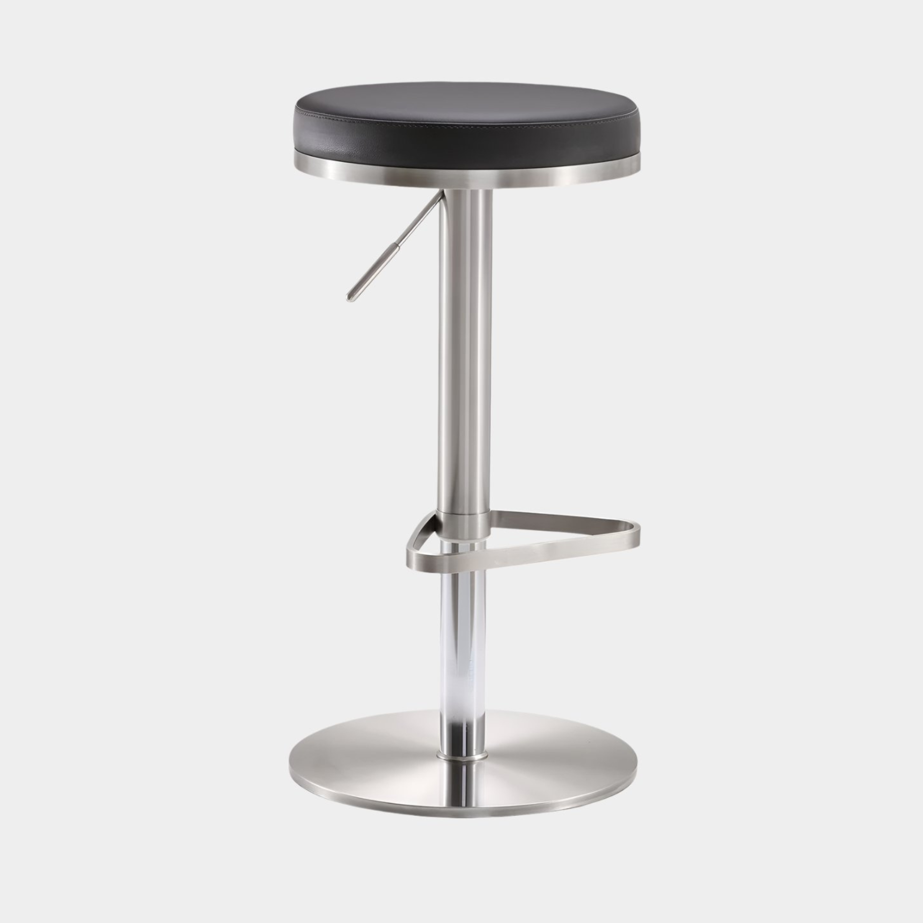 Fano Black Performance Vegan Leather and Stainless Steel Adjustable Barstool