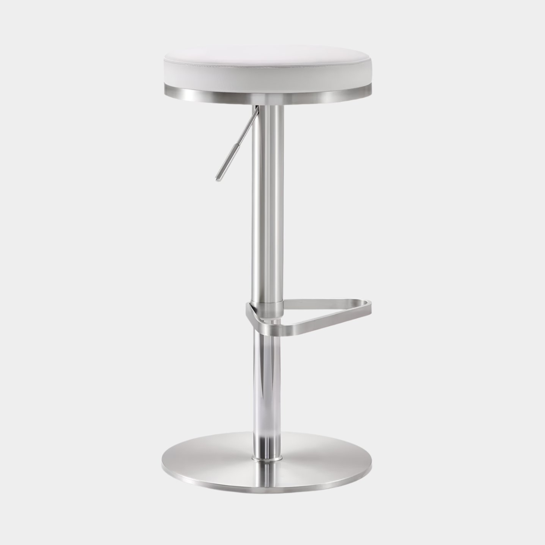 Fano White Performance Vegan Leather and Stainless Steel Adjustable Barstool