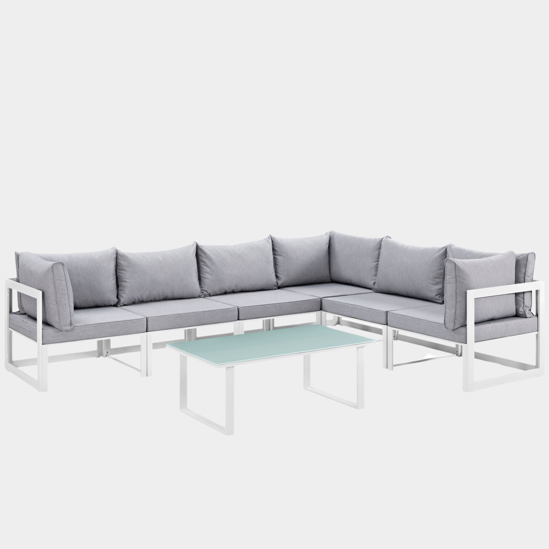 Fortuna 7 Piece Outdoor Patio Sectional Sofa Set in White Gray