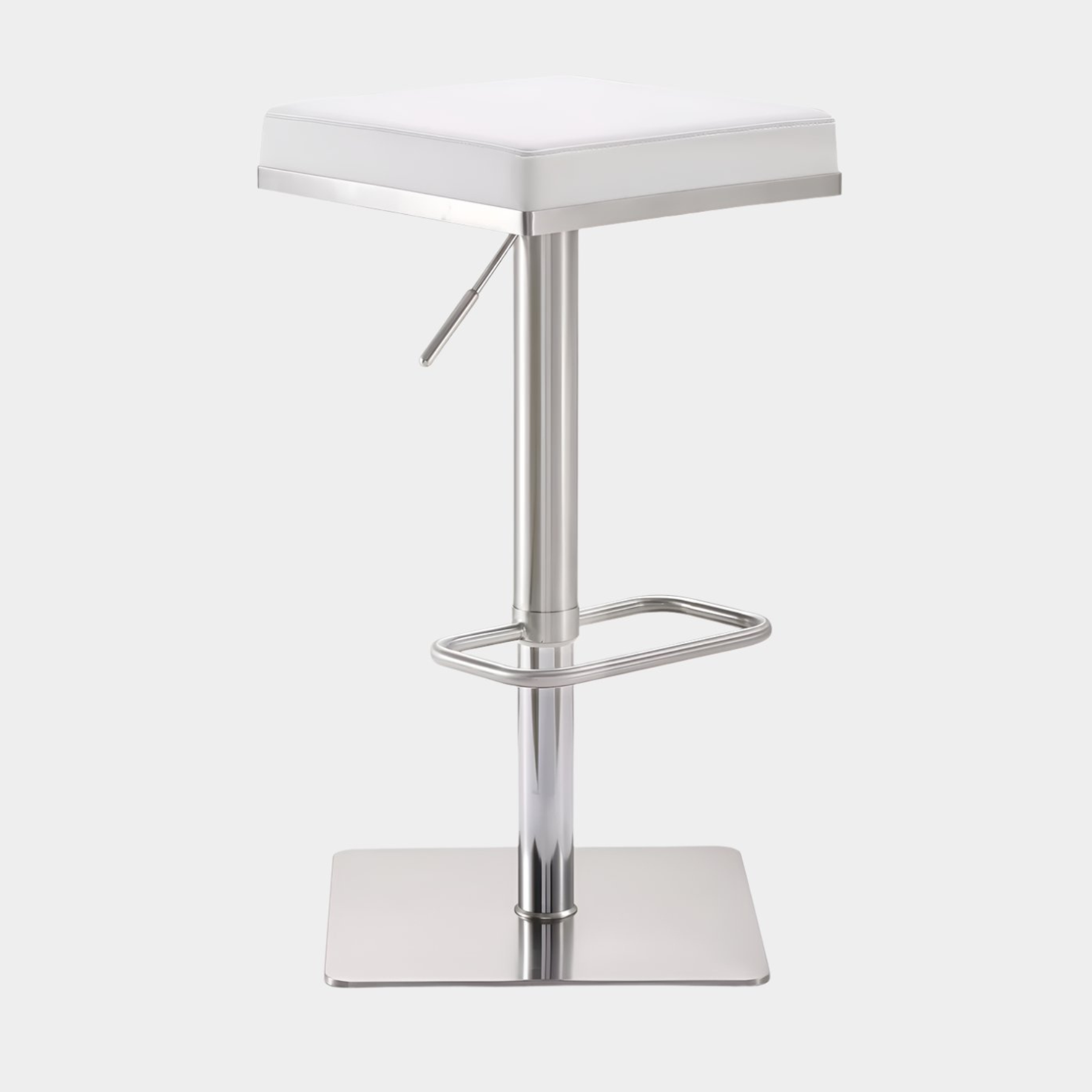 Bari White Performance Vegan Leather and Stainless Steel Adjustable Barstool