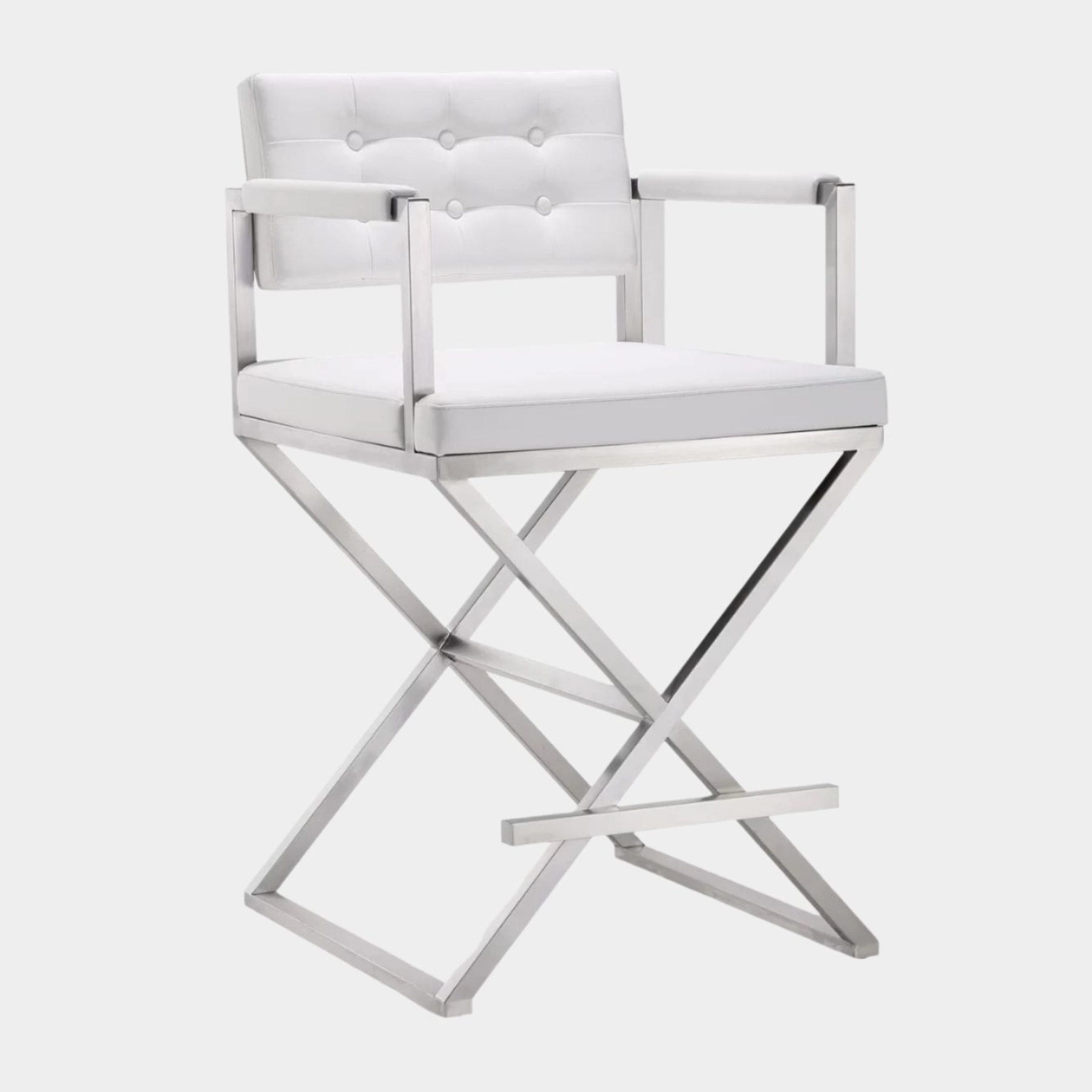 Director White Performance Vegan Leather and Stainless Steel Counter Stool