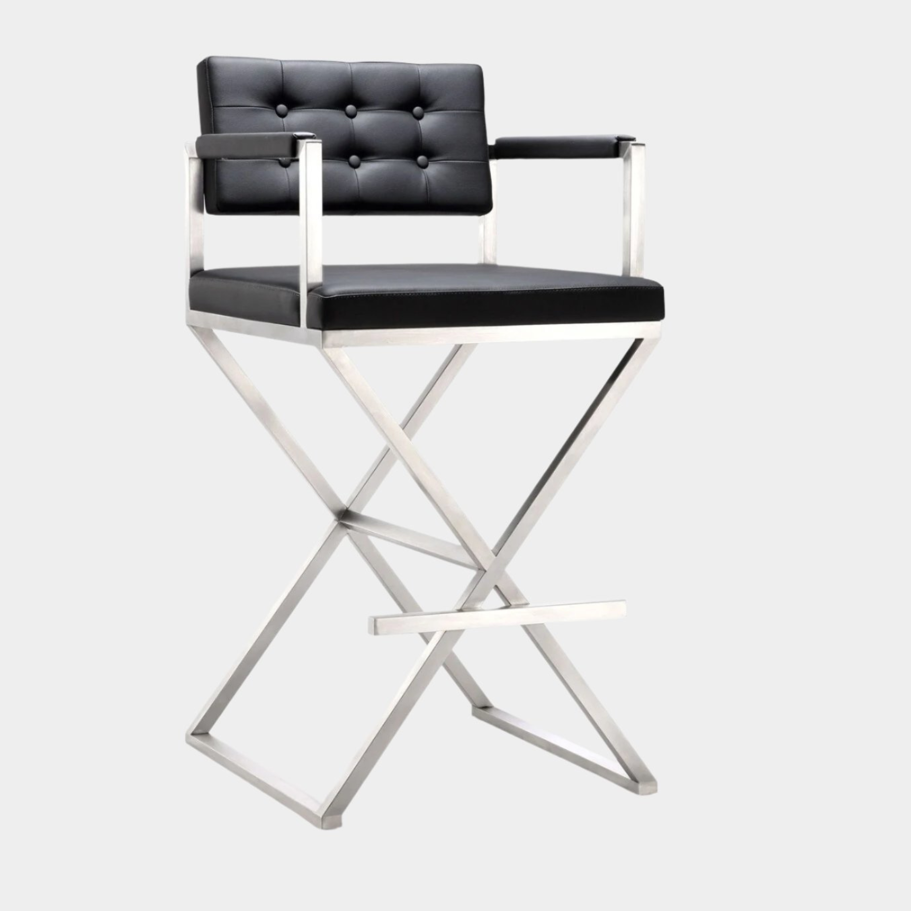 Director Black Performance Vegan Leather and Stainless Steel Barstool