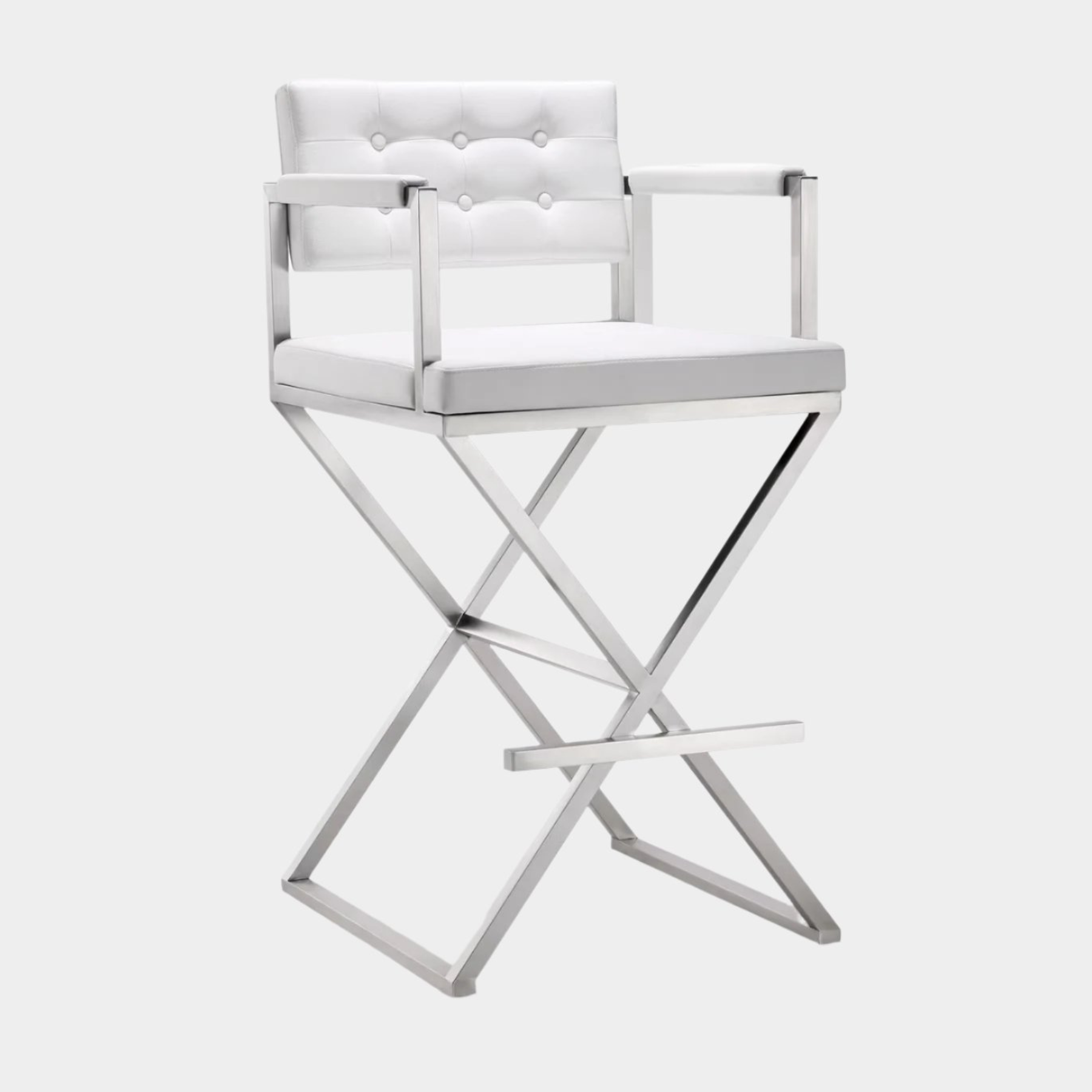 Director White Performance Vegan Leather and Stainless Steel Barstool