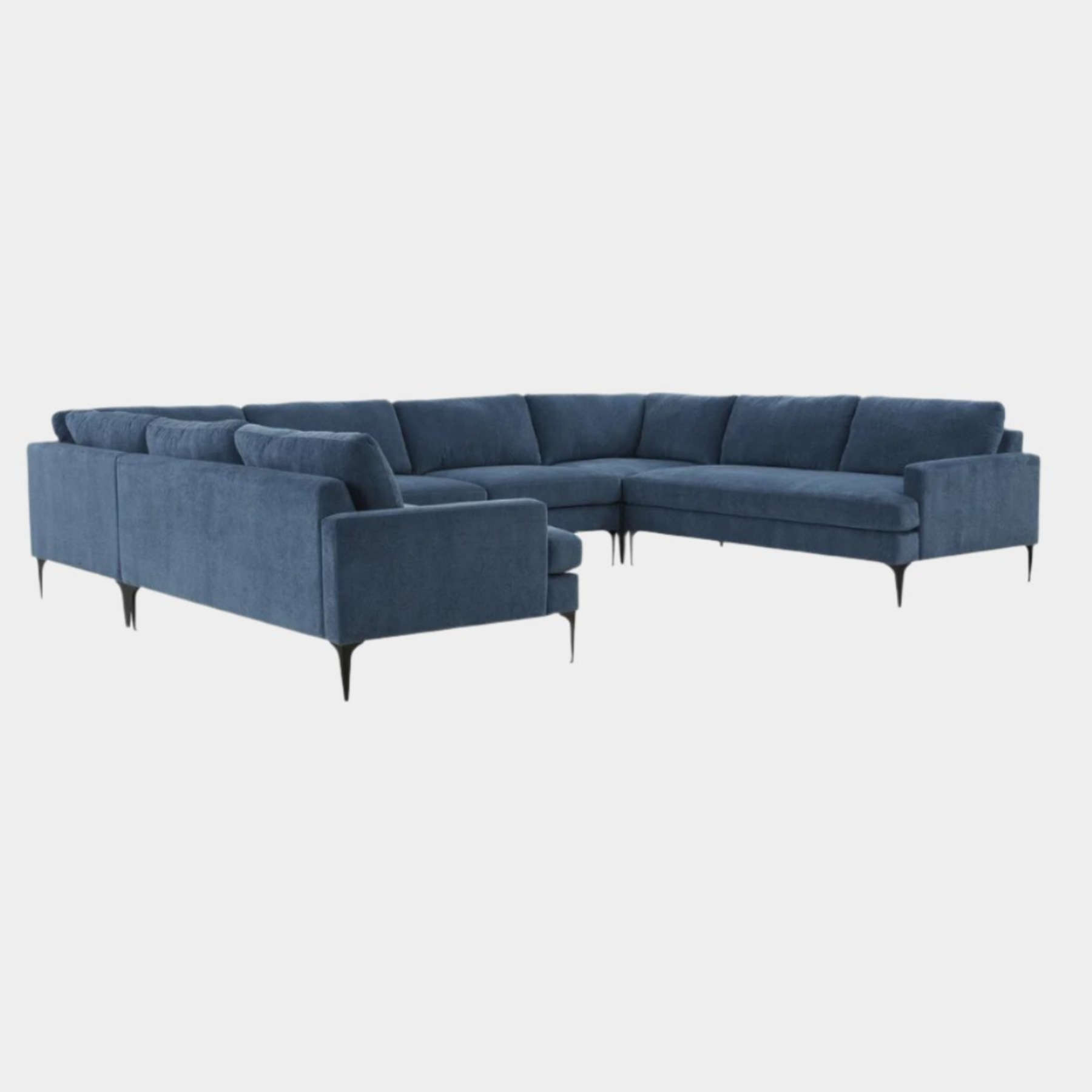 Serena Blue Velvet U-Sectional with Black Legs