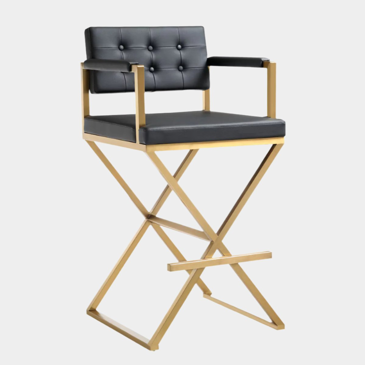 Director Black Performance Vegan Leather and Gold Steel Barstool