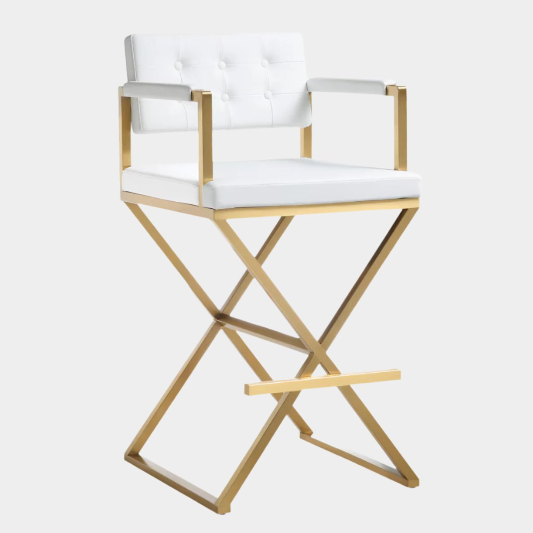 Director White Performance Vegan Leather and Gold Steel Barstool