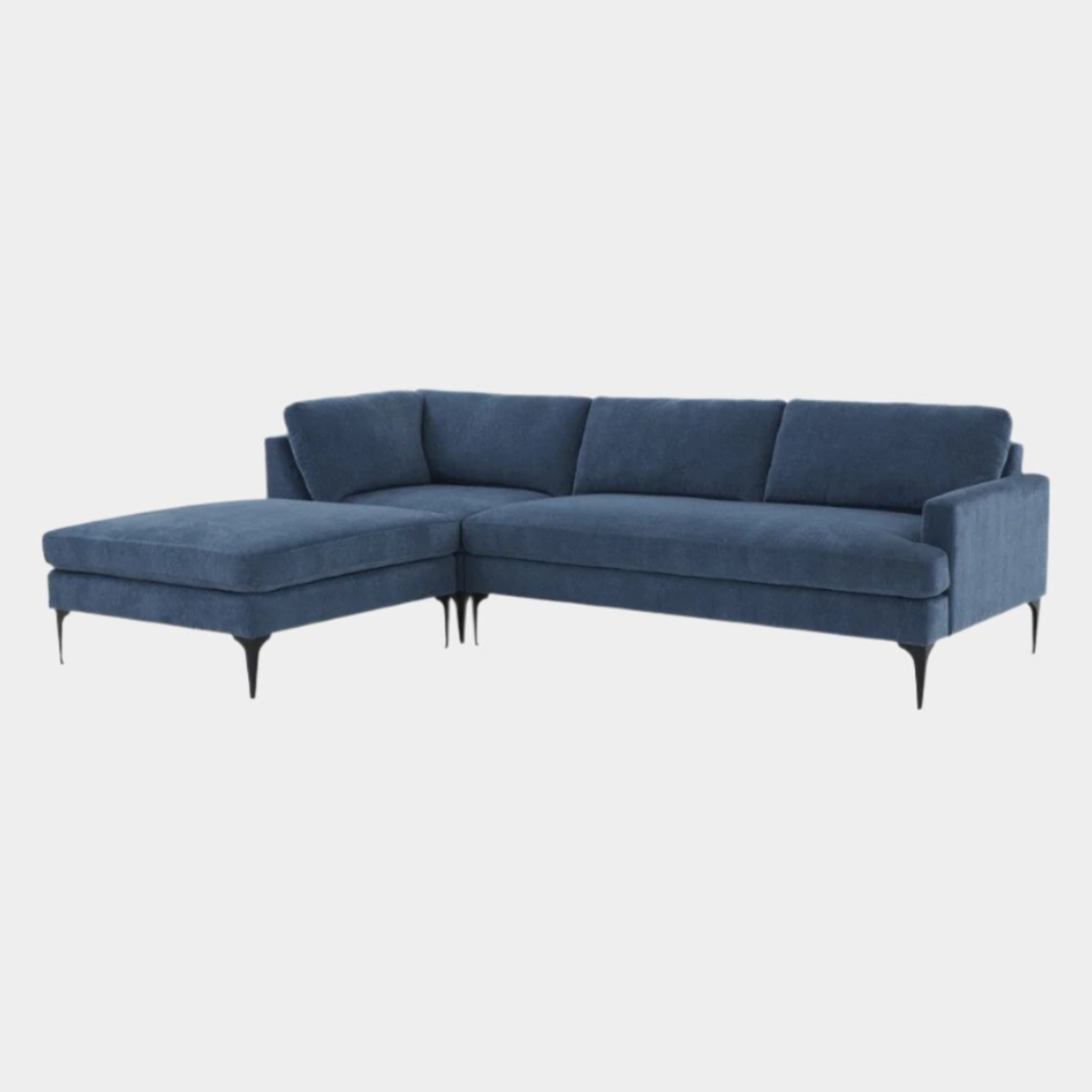 Serena Blue Velvet LAF Chaise Sectional with Black Legs